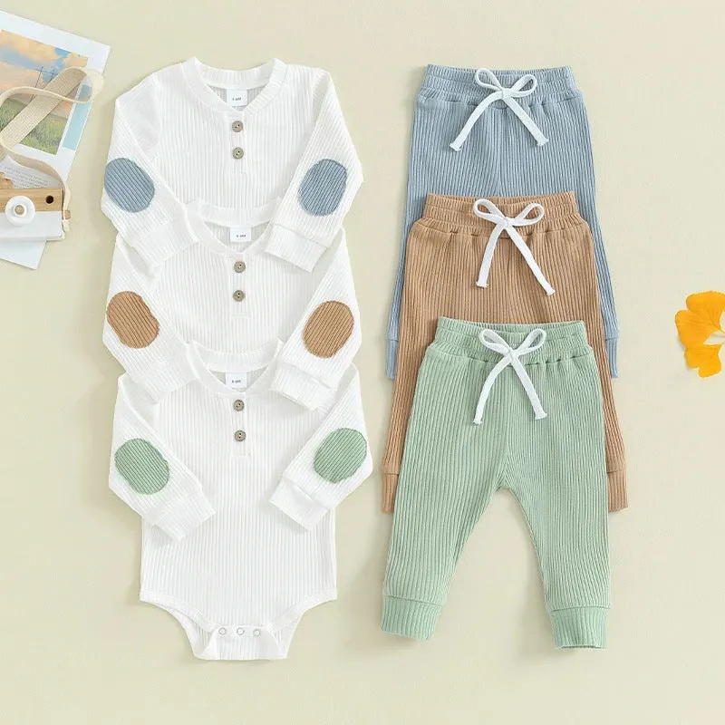 2 Pieces Set Baby Boys Solid Color Rompers And Pants Wholesale 231130324