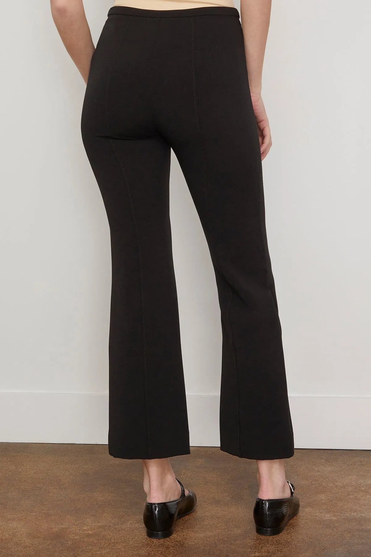 Bi-Stretch Crepe Flared Pants in Black