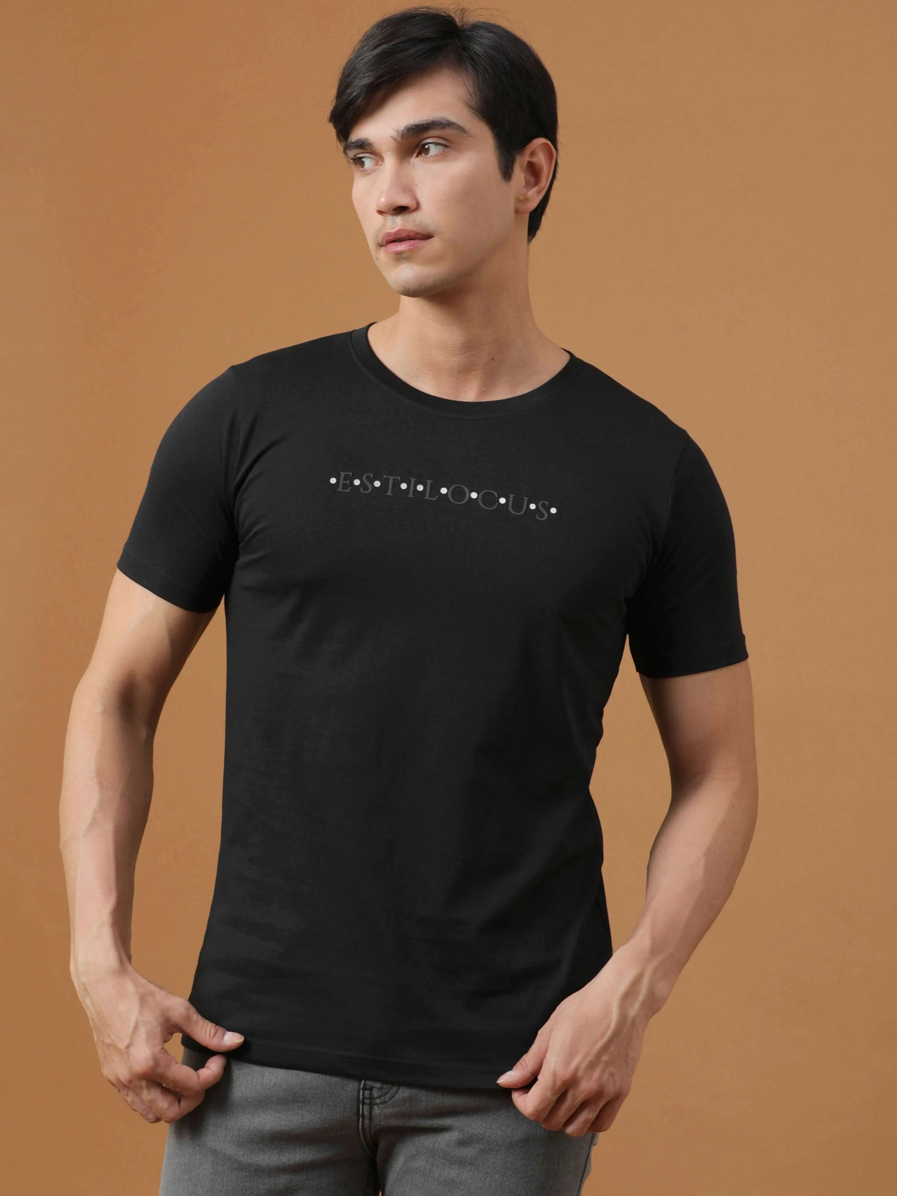 Black Luminescent Printed T Shirt