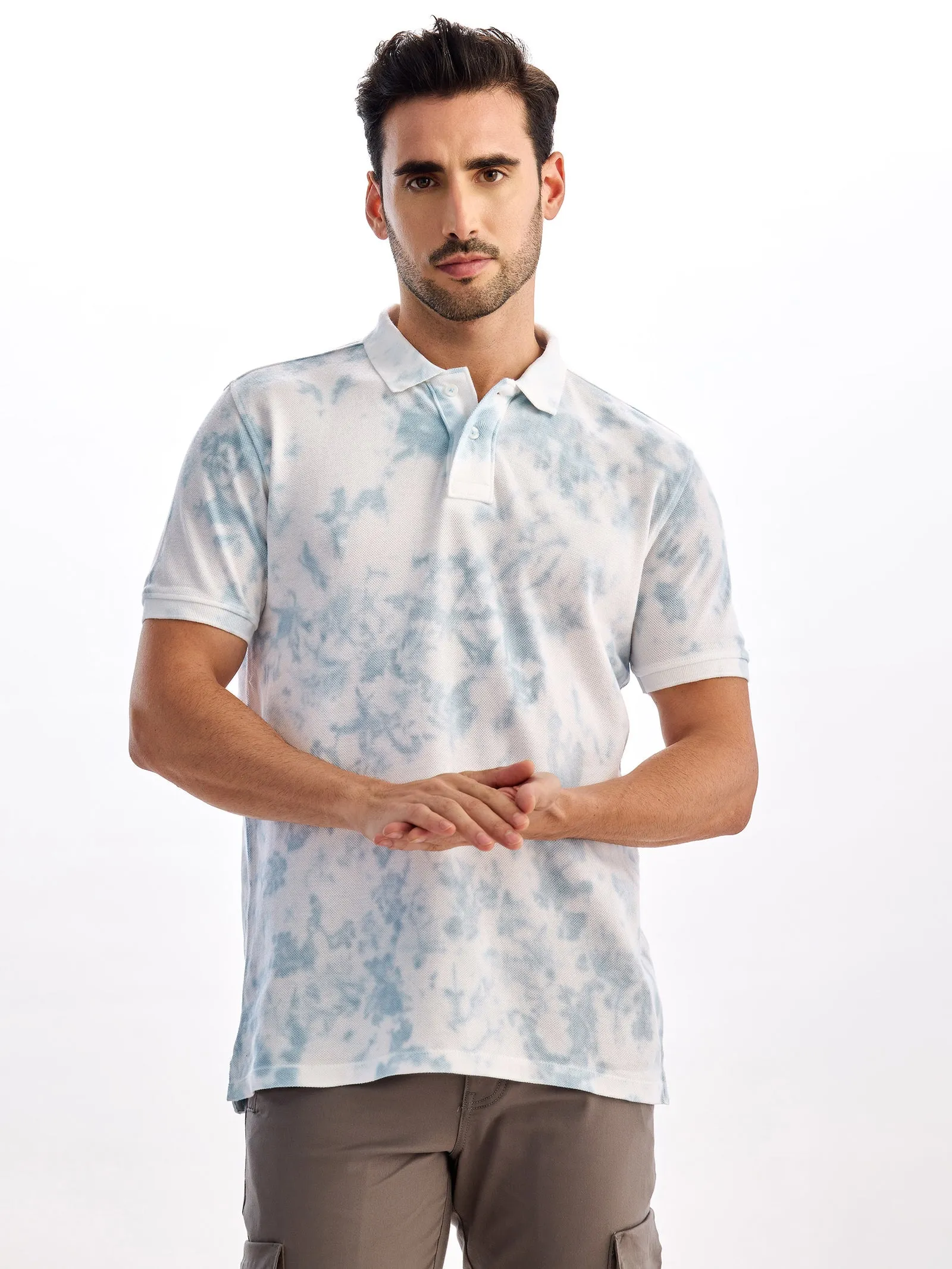 Blue Tie Dye Polo T-Shirt