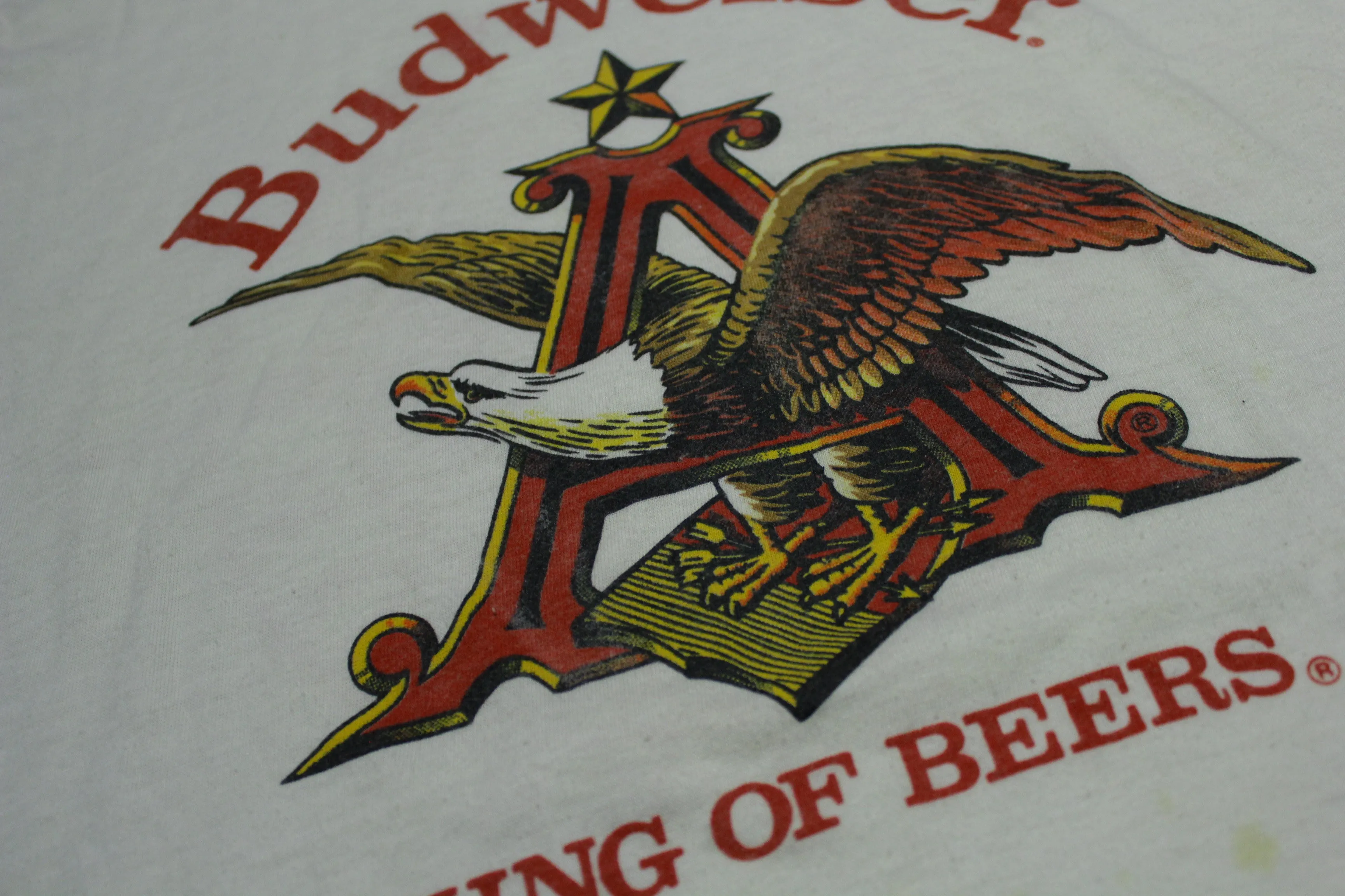 Budweiser King of Beers Vintage 80's Eagle Ringer Signal USA Big A T-Shirt