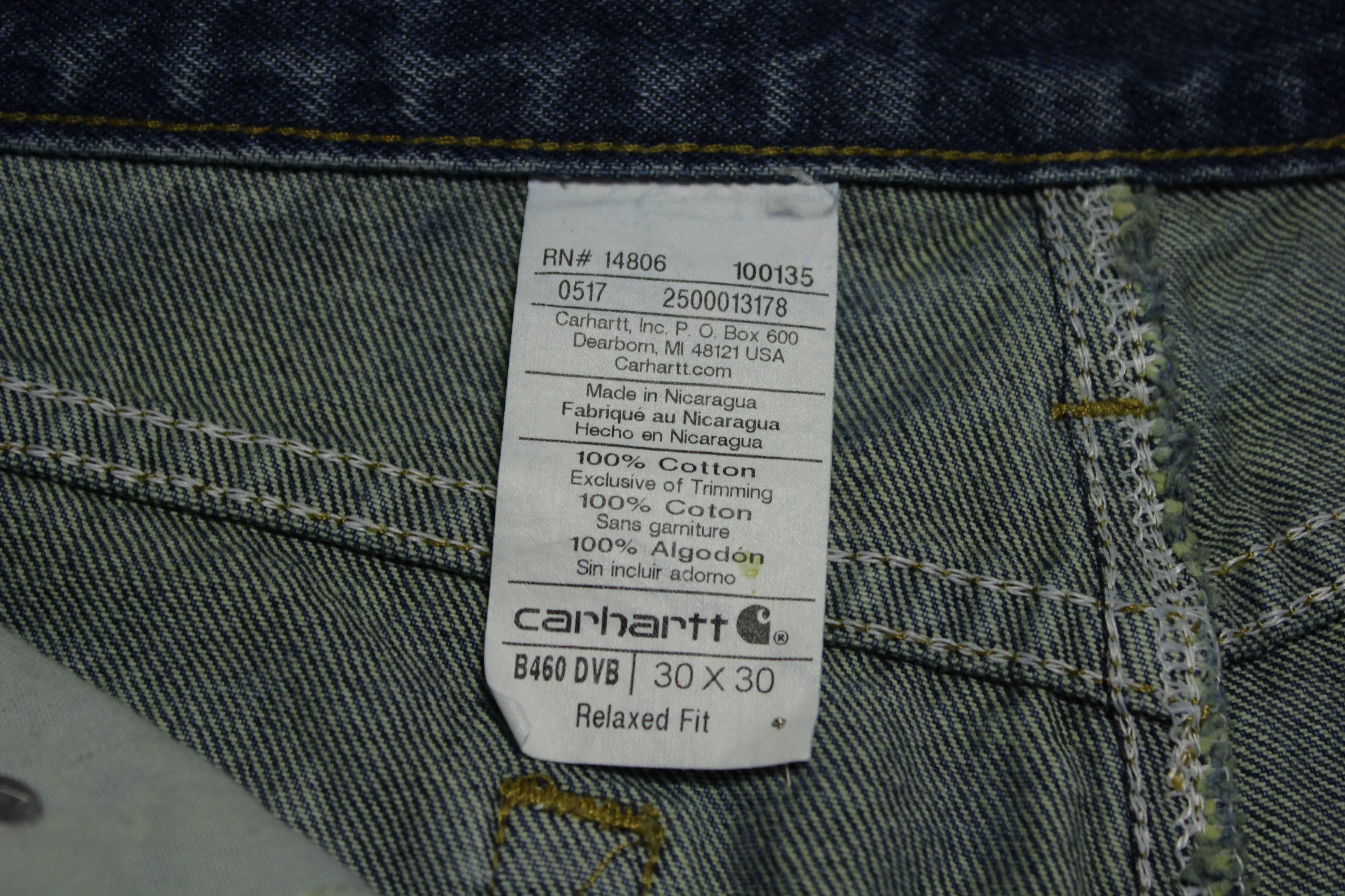 Carhartt B460 DVB Denim Blue Paint Splattered Work Jeans