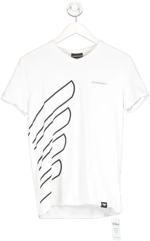 Emporio Armani White V-neck Logo T-shirt UK M