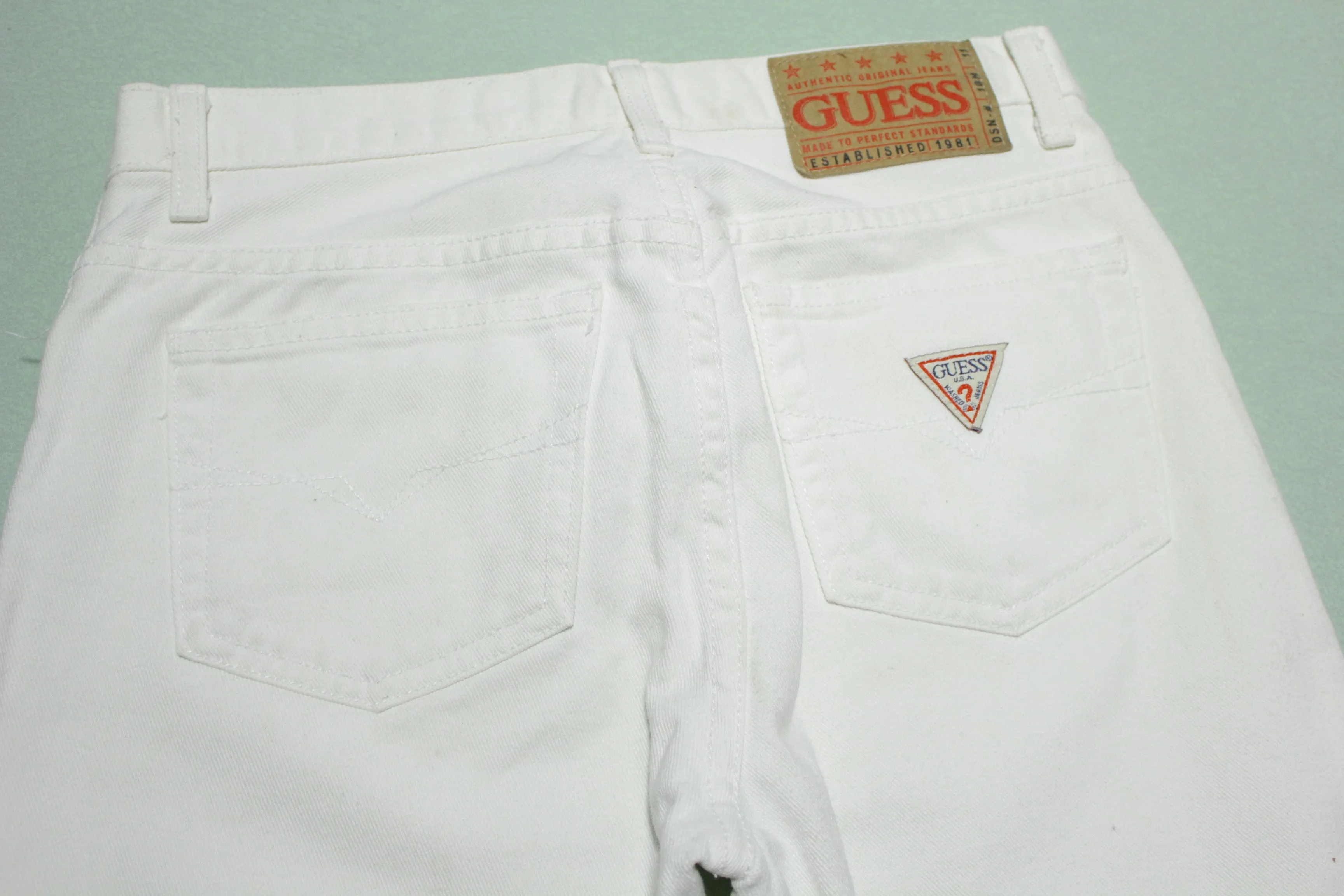 Guess Brite White Made in USA 80's Washed Riveted Denim Jeans