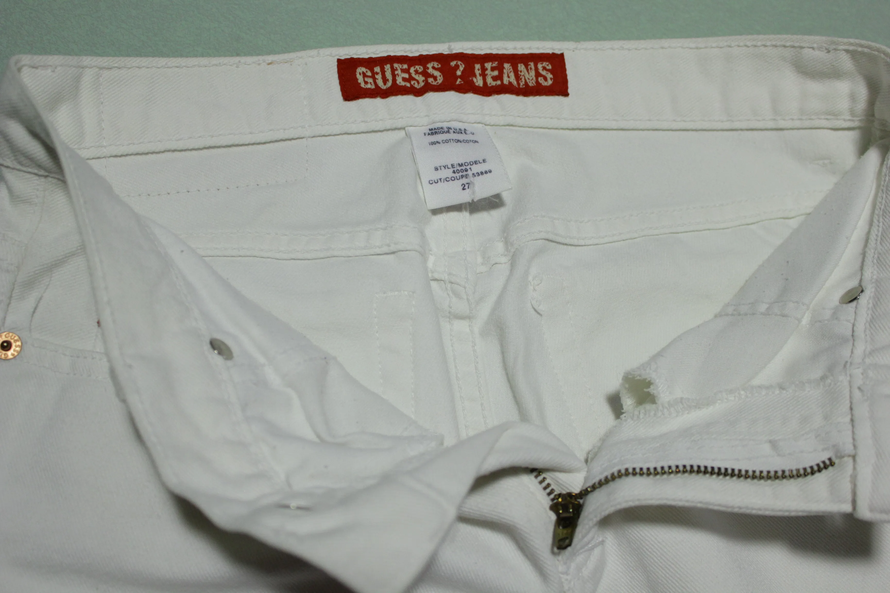 Guess Brite White Made in USA 80's Washed Riveted Denim Jeans