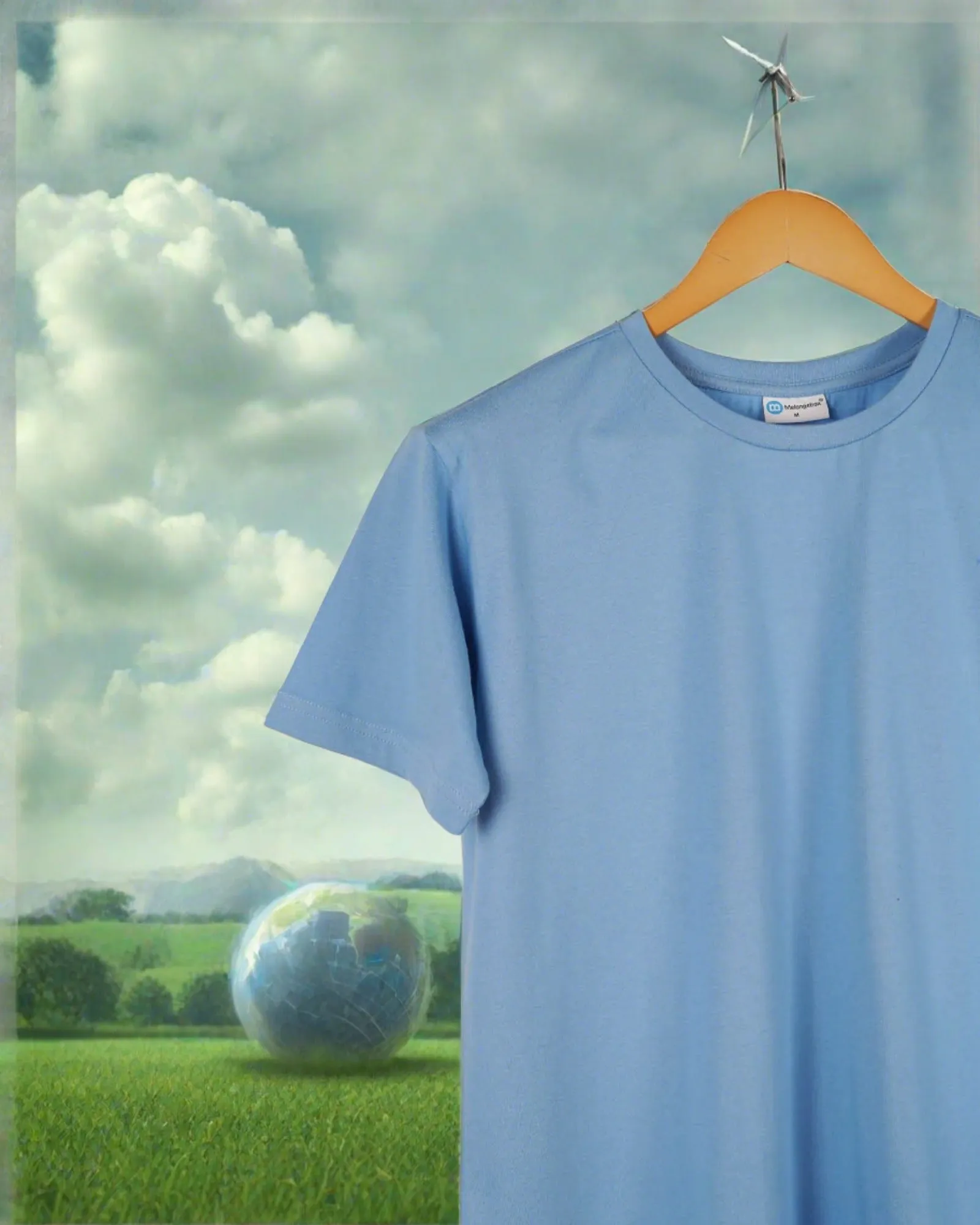 Half Sleeves Crew Neck: Cyan Blue