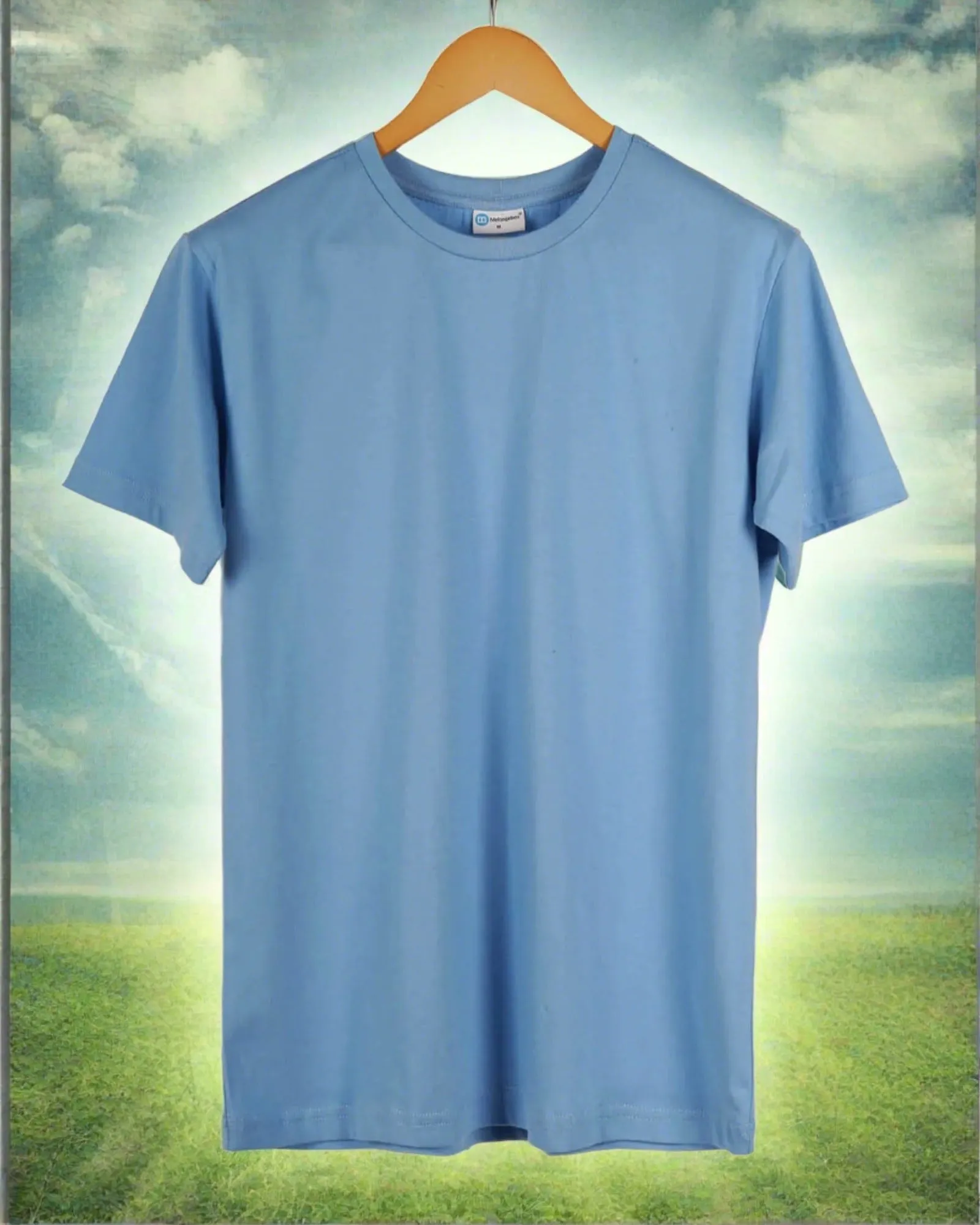 Half Sleeves Crew Neck: Cyan Blue