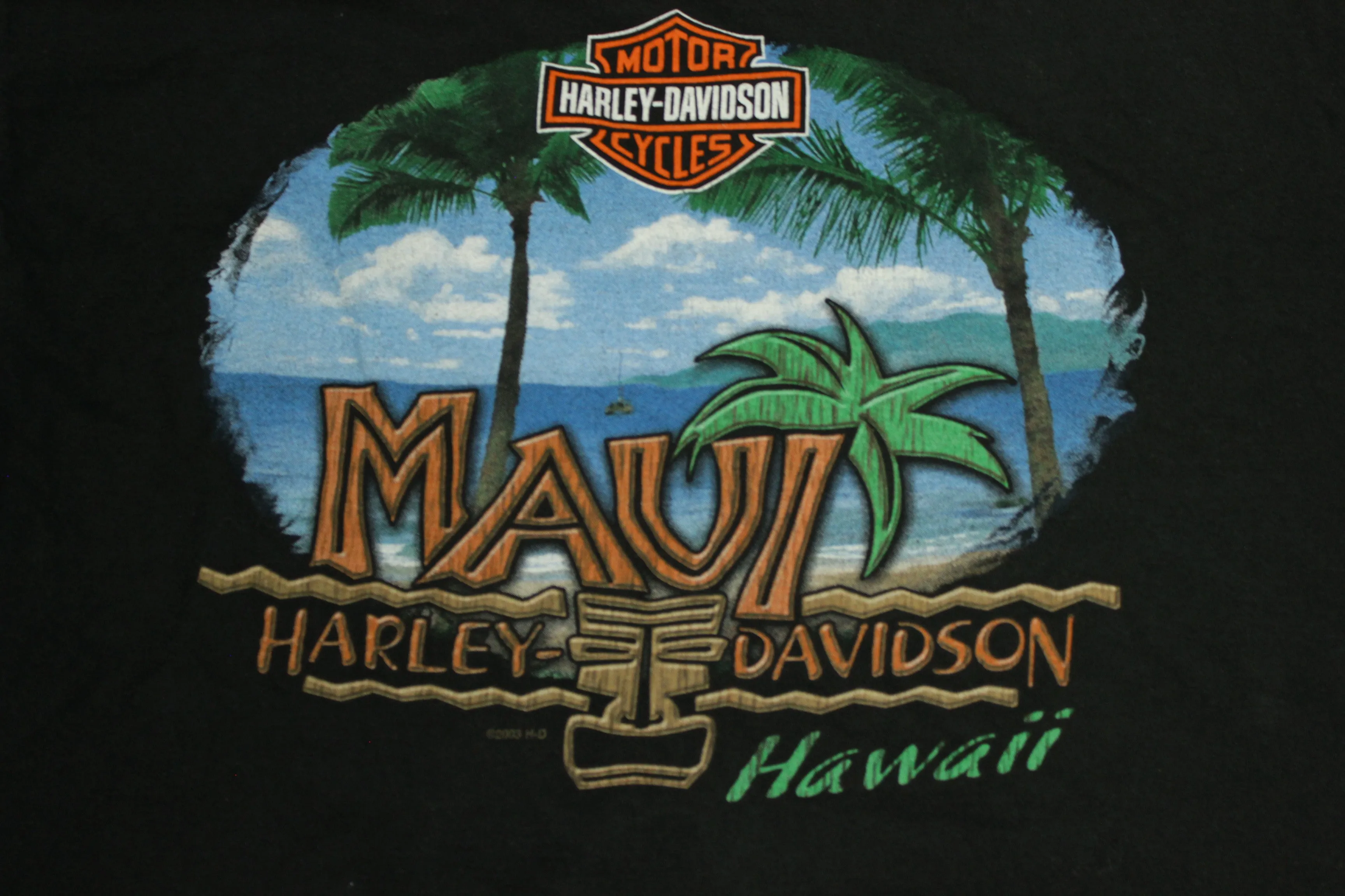 Harley Davidson Motorcycles Vintage 2003 Maui Hawaii Stratman Biker T-Shirt