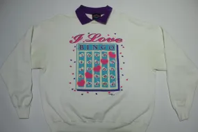 I Love Bingo Vintage 80's Design Pointe Collared Crewneck Grandma's Sweatshirt