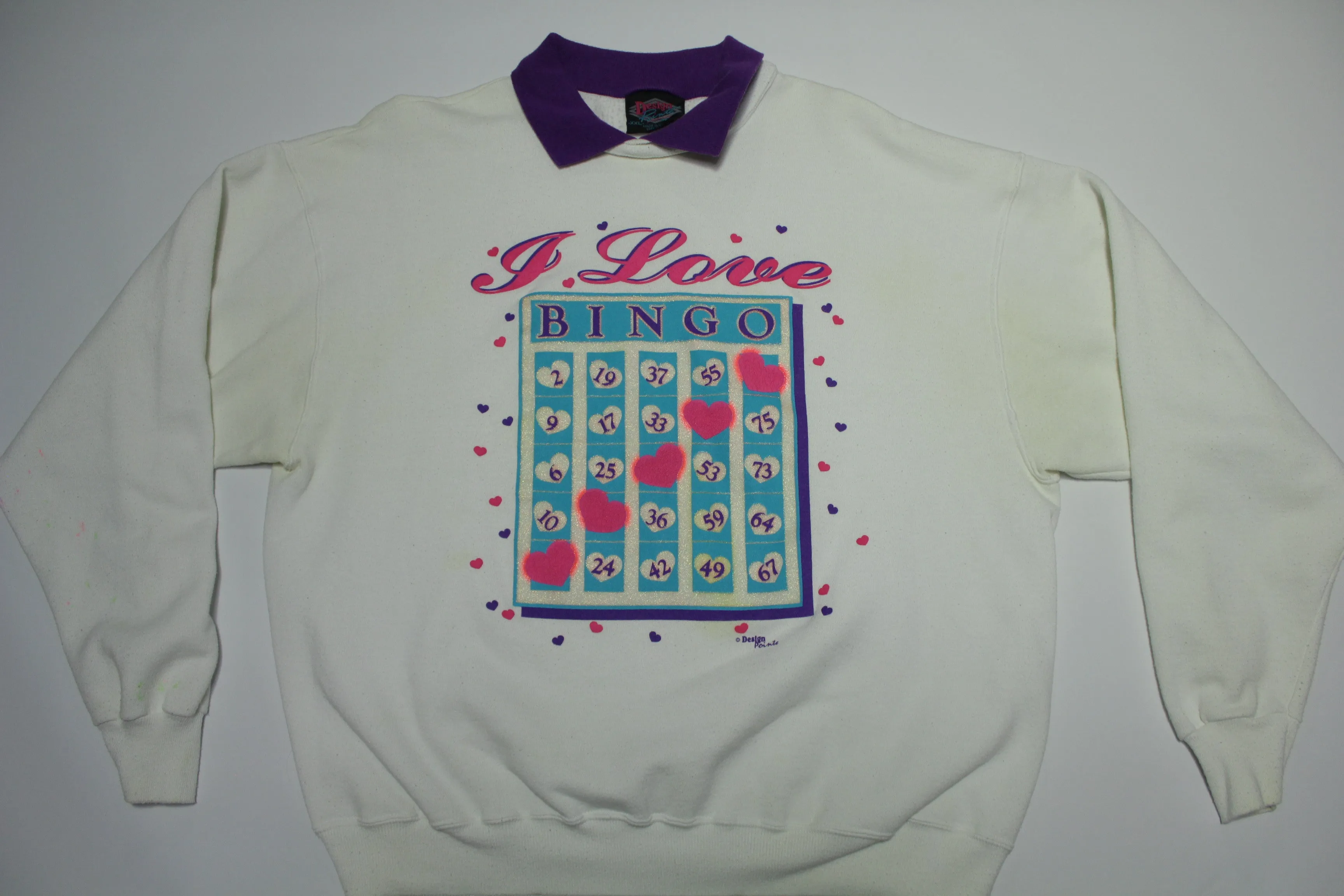 I Love Bingo Vintage 80's Design Pointe Collared Crewneck Grandma's Sweatshirt