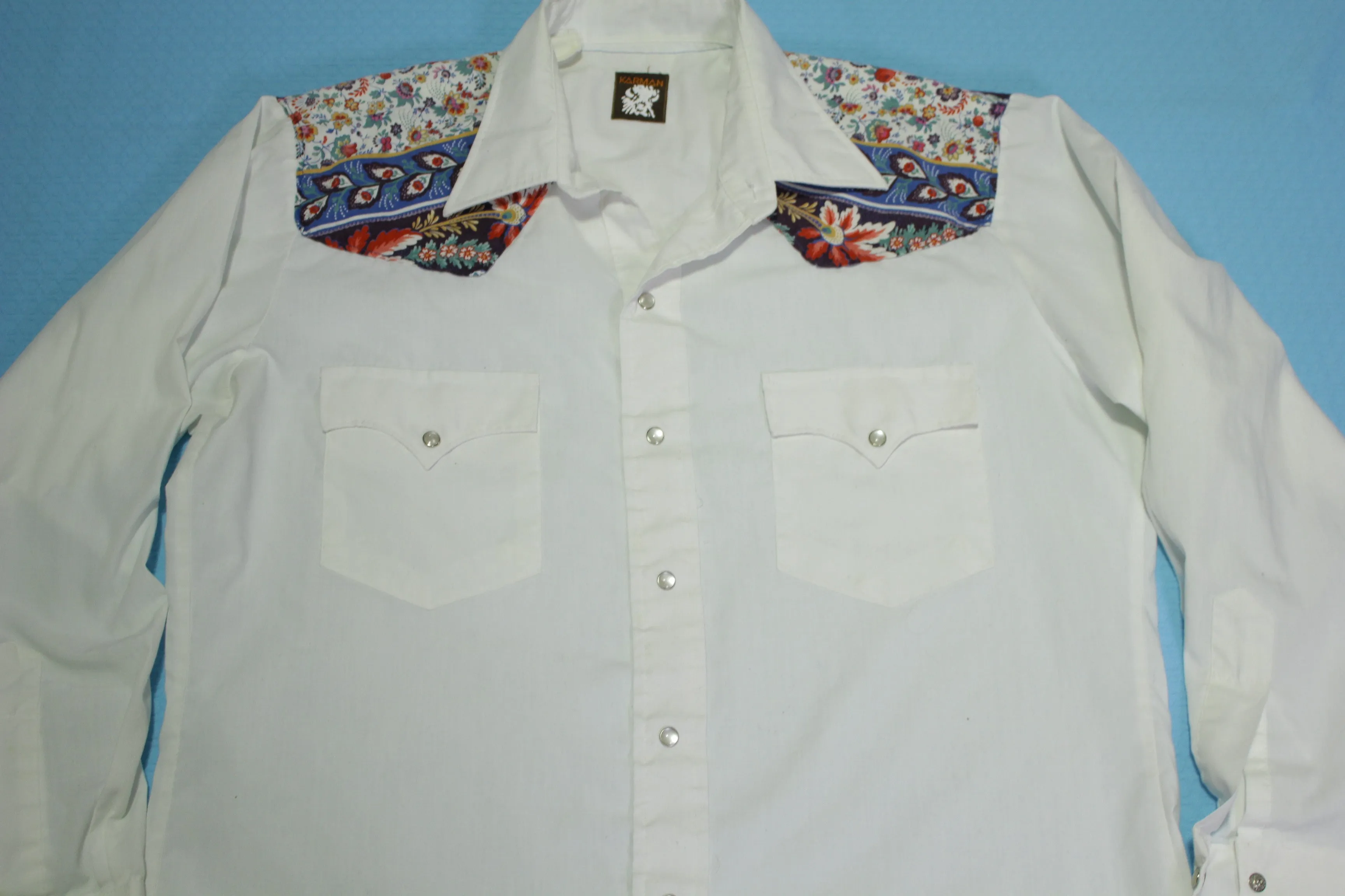 Karman Vintage 80's Flower Print Pearl Snap Western Button Up Shirt