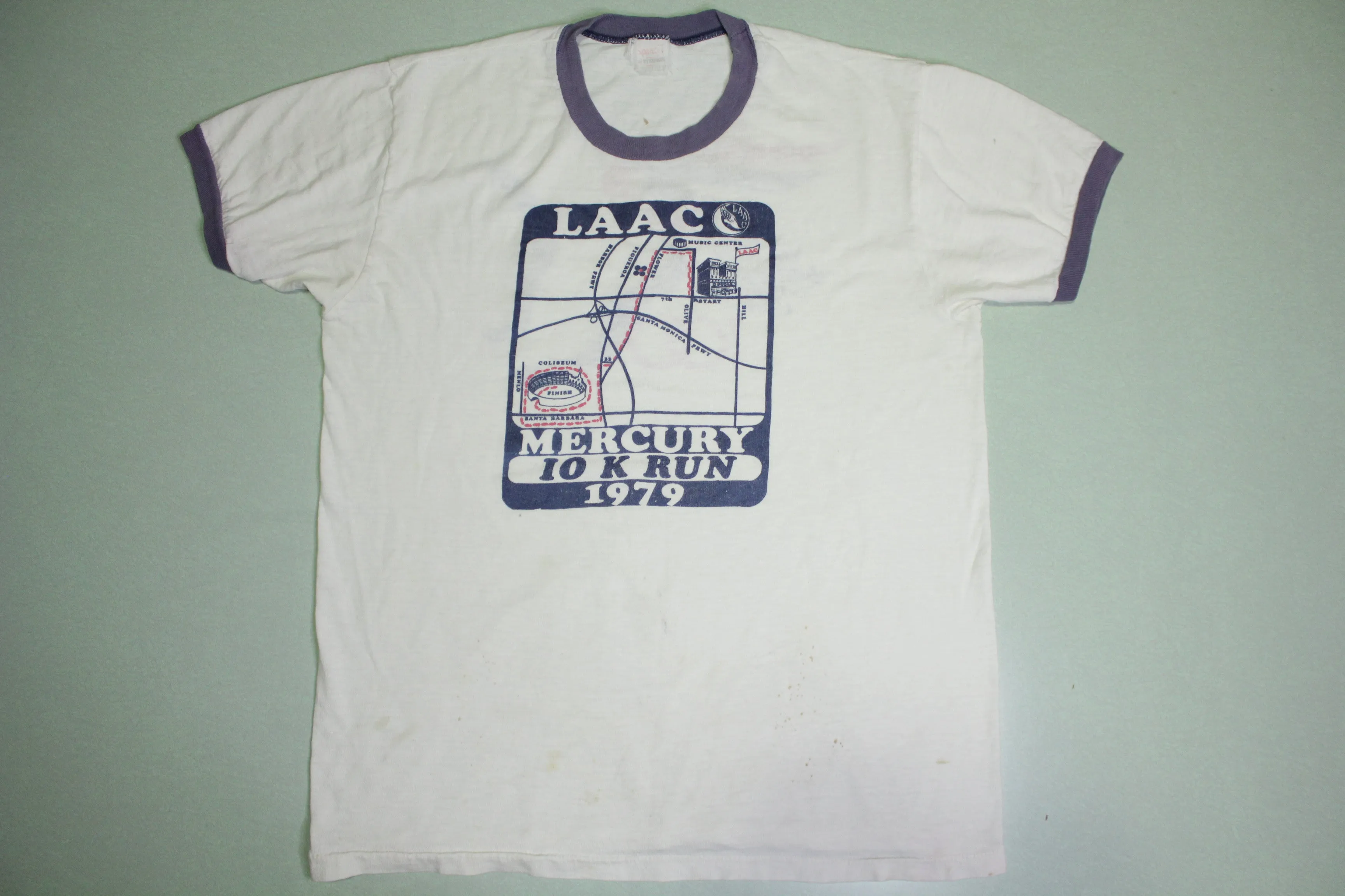 LAAC Mercury 10k Run 1979 Vintage 70's Los Angeles Athletic Club Coliseum Ringer T-Shirt