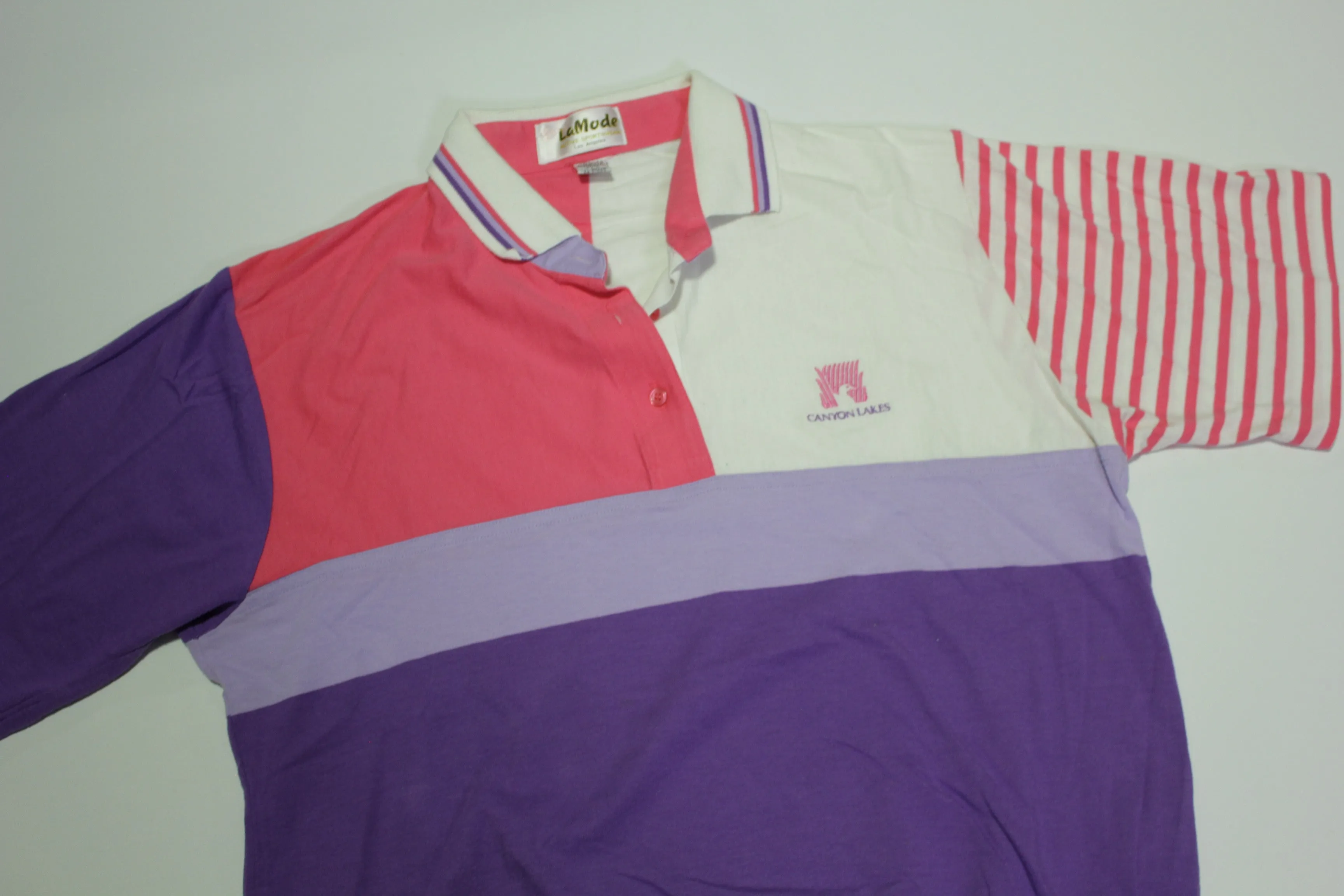 LaMode Vintage 80's Made in USA Canyon Lakes Kennewick Color Block Golf Polo Shirt