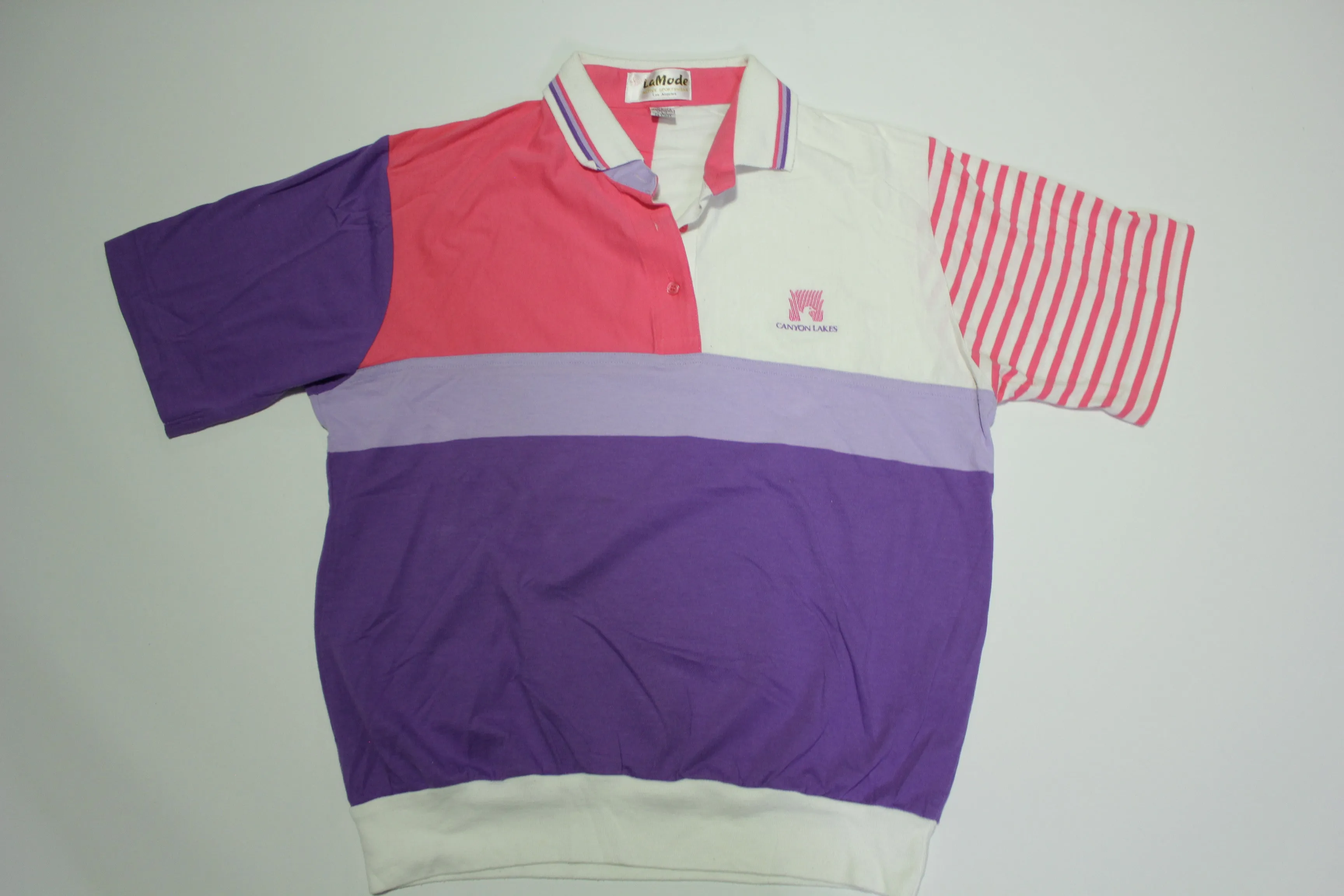 LaMode Vintage 80's Made in USA Canyon Lakes Kennewick Color Block Golf Polo Shirt