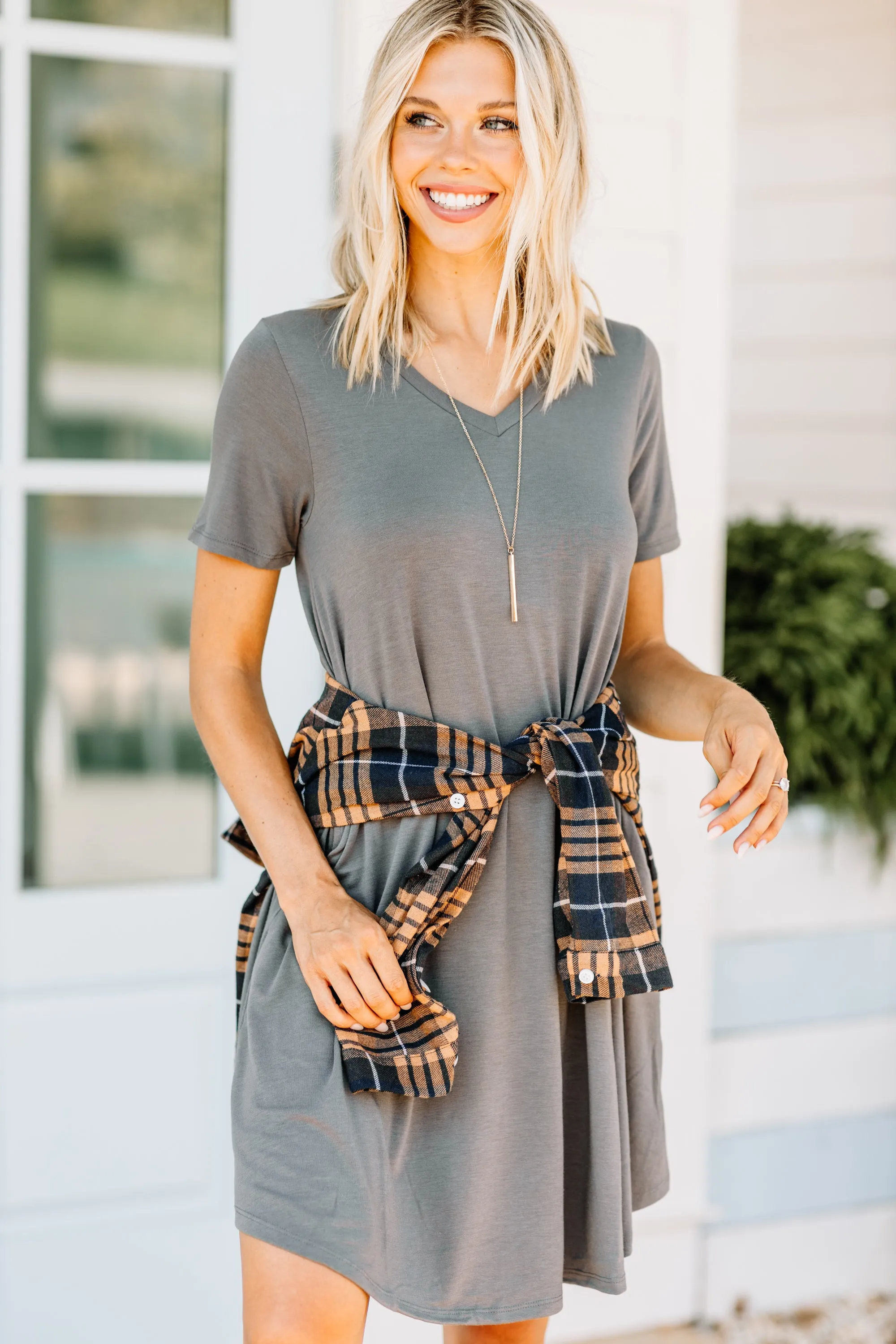 Lean On Me Mid Gray T-shirt Dress