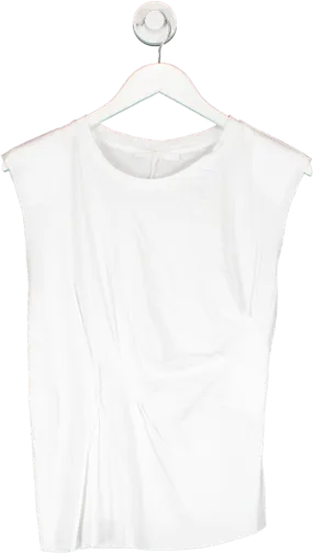 Les 100 Ceils White Raw Hem Sleeveless Gathered T Shirt UK S