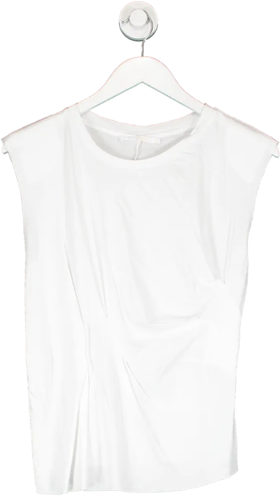 Les 100 Ceils White Raw Hem Sleeveless Gathered T Shirt UK S