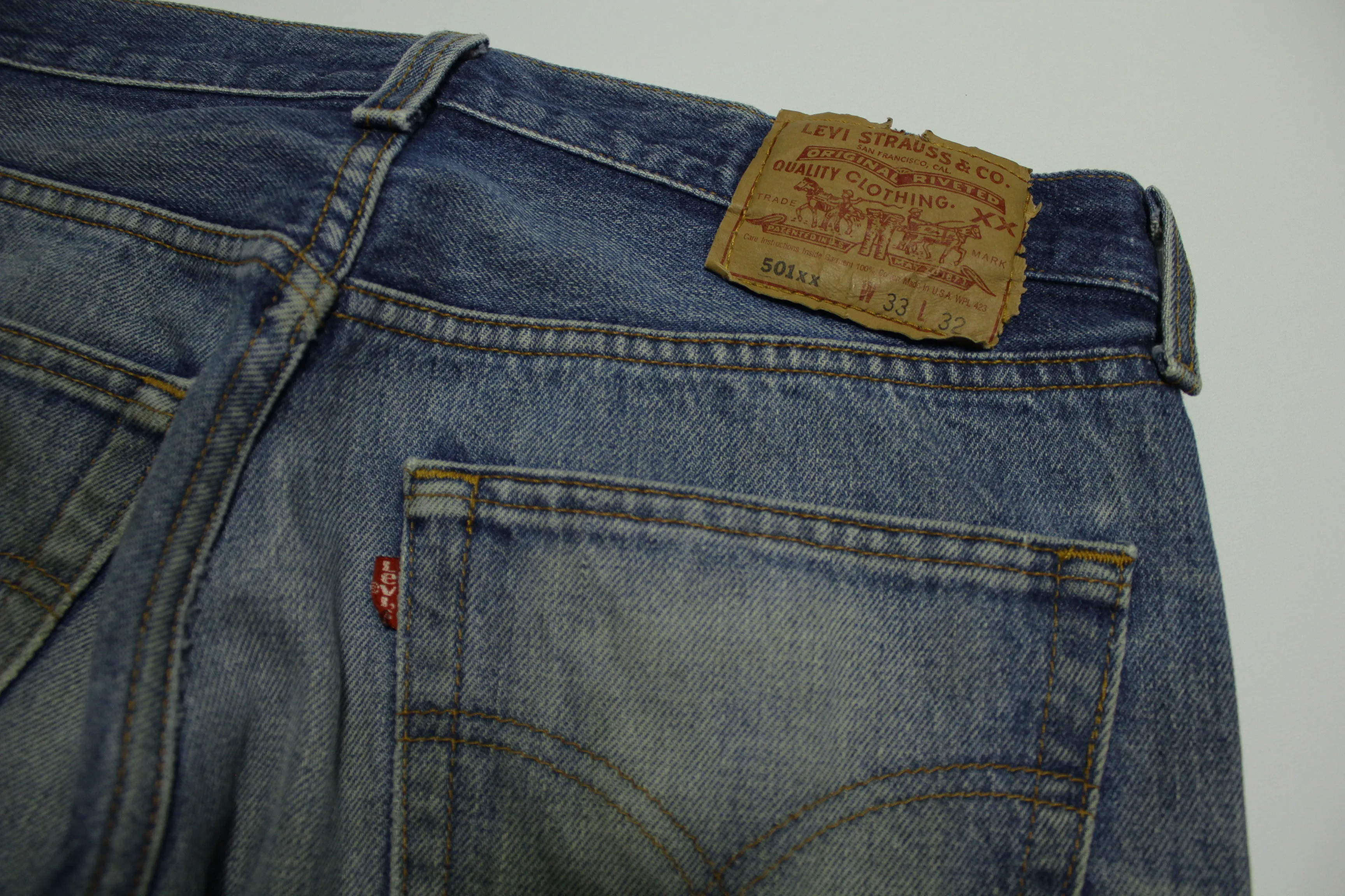 Levis 501 Distressed Button Fly Vintage 90's Denim Grunge Punk Red Tab Blue Jeans