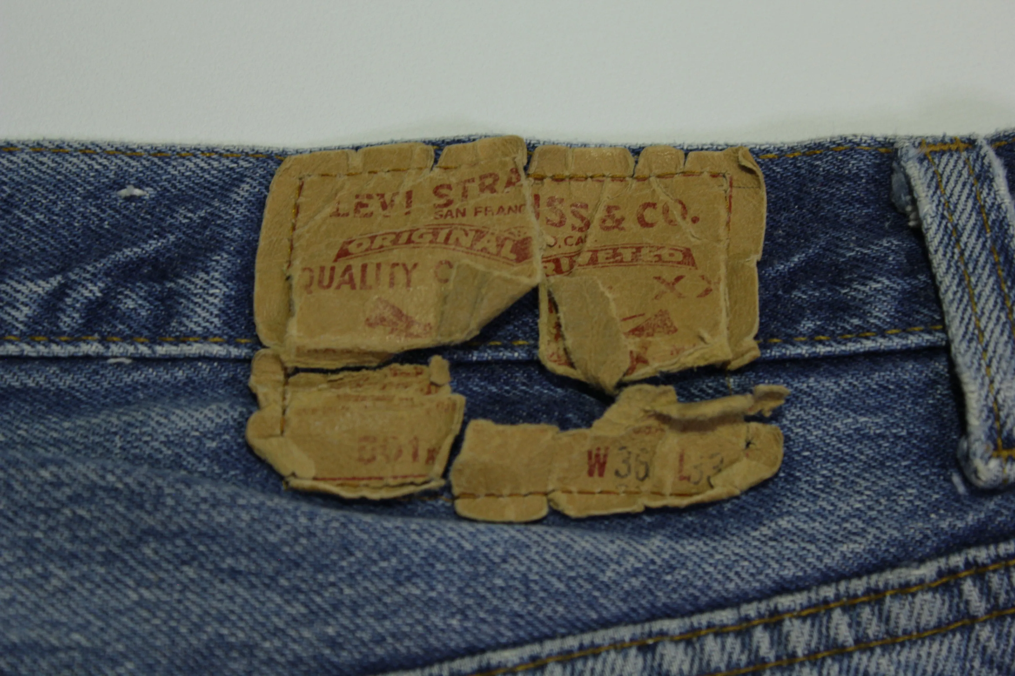 Levis 501 Heavily Distressed Button Fly Vintage 90's Denim Grunge Punk Red Tab Blue Jeans