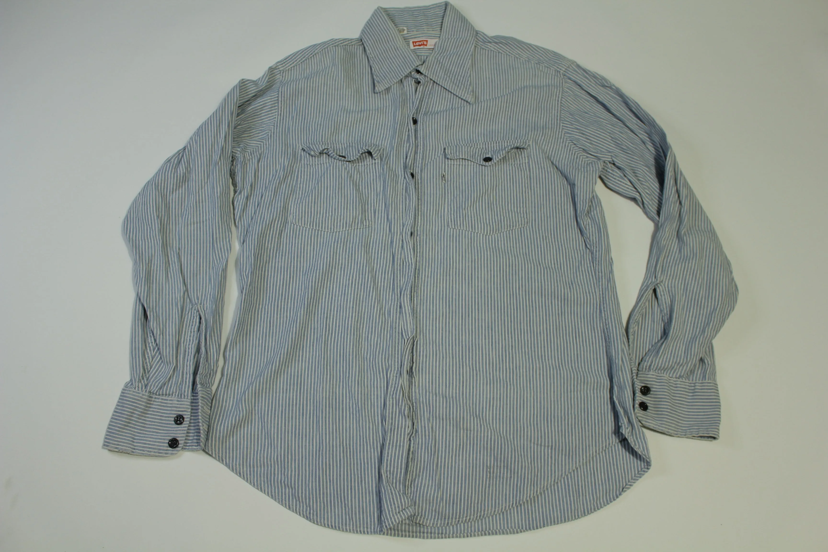 Levis Pin Striped Vintage 70's Hippie Chambray Button Up Work Shirt