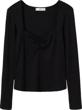 MANGO Black Long Sleeve T Shirt With Ruffles BNWT UK L