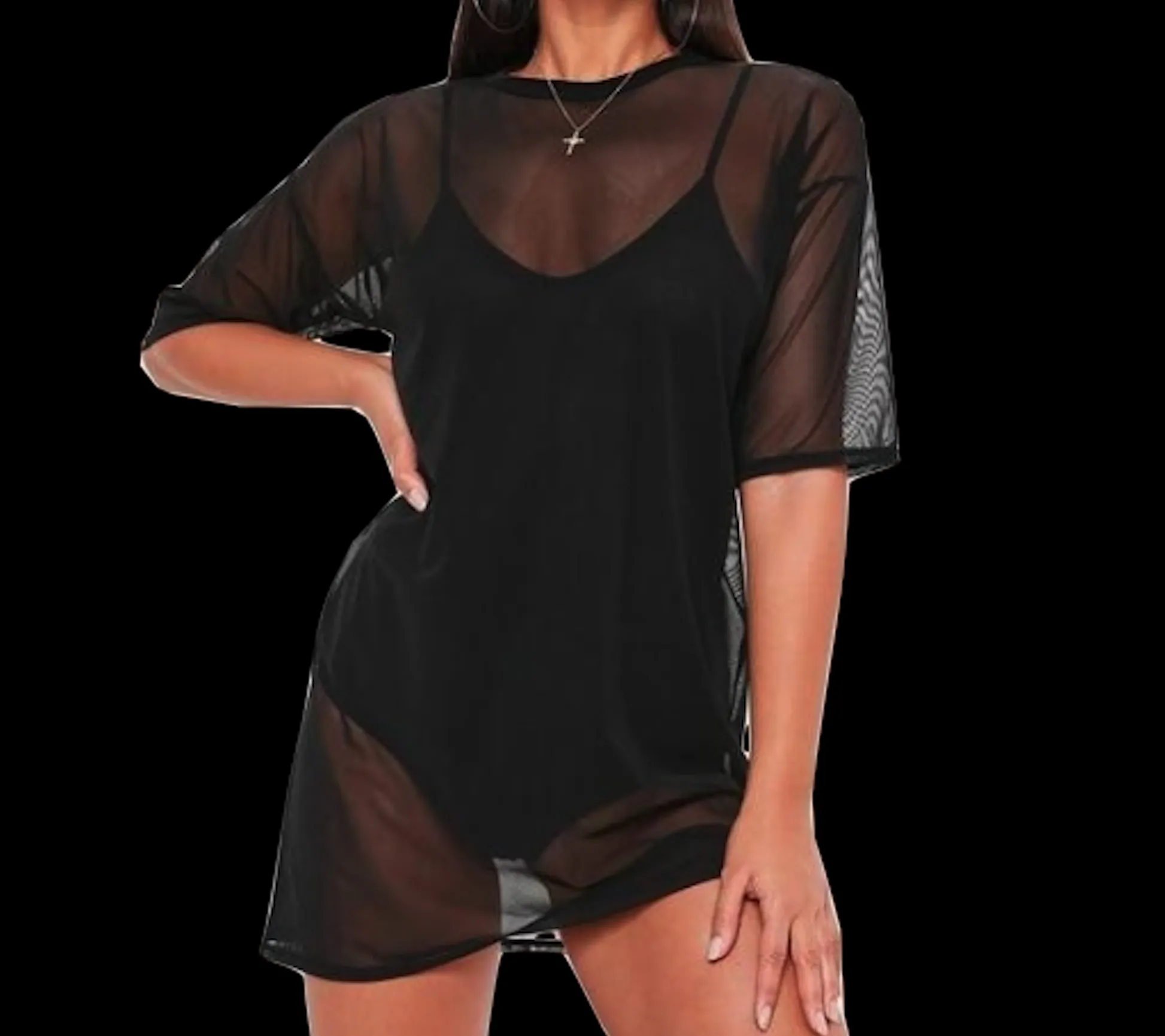 Missguided Plus Black Oversized Mesh T Shirt  SIZES UK 16/18/20/22/26