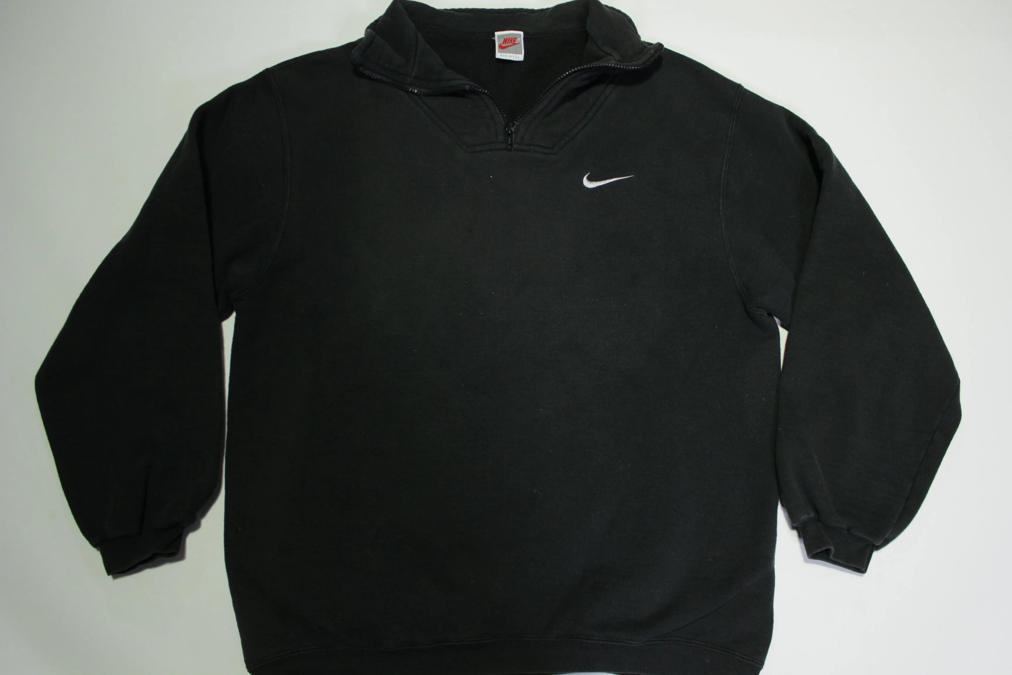 Nike Vintage 90's Gray Tag Quarter Zip Swoosh Check Embroidered Pullover Sweatshirt