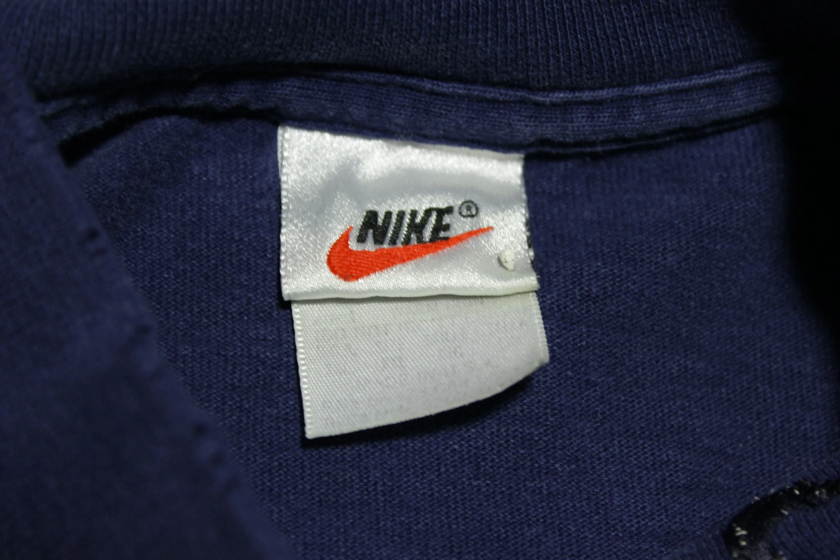 Nike Vintage 90's Made in USA Swoosh Check Mock Collar Navy Blue Long Sleeve T-Shirt