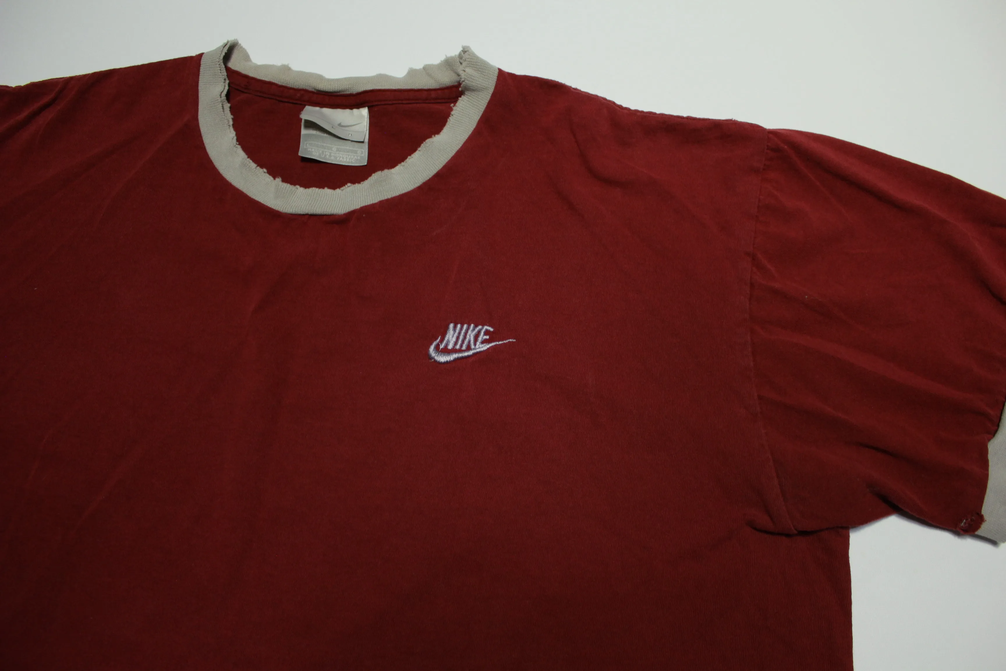 Nike Vintage Distressed Y2K Embroidered Swoosh Basic Essential Ringer T-Shirt