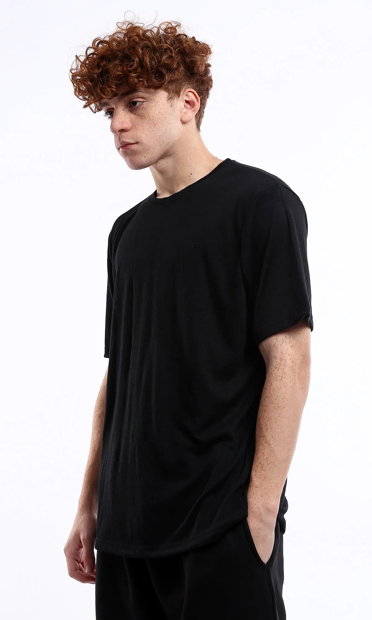 O178557 Lightweight Self Pattern Black Summer Tee