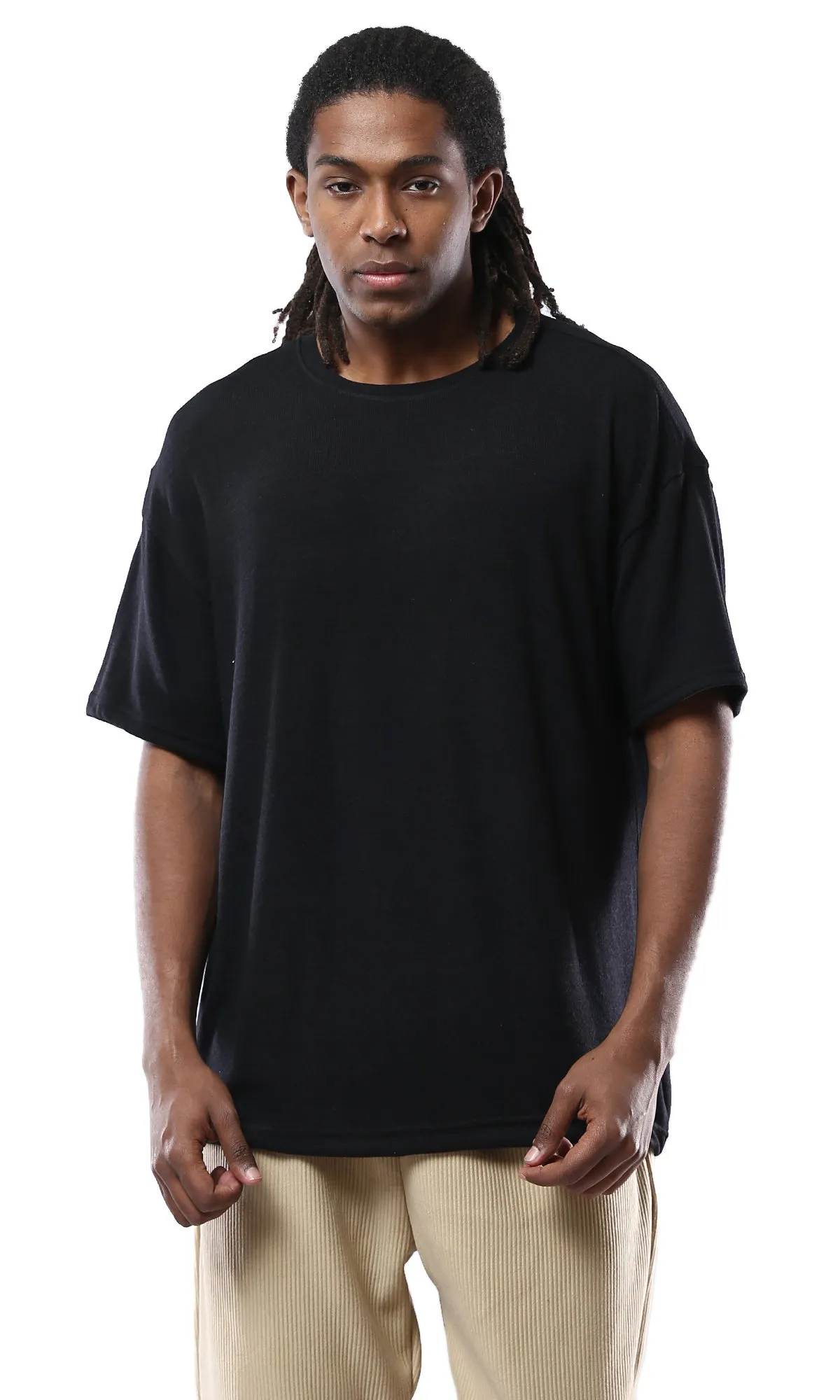 O178883 Lightweight Solid Relaxed Fit Black Tee