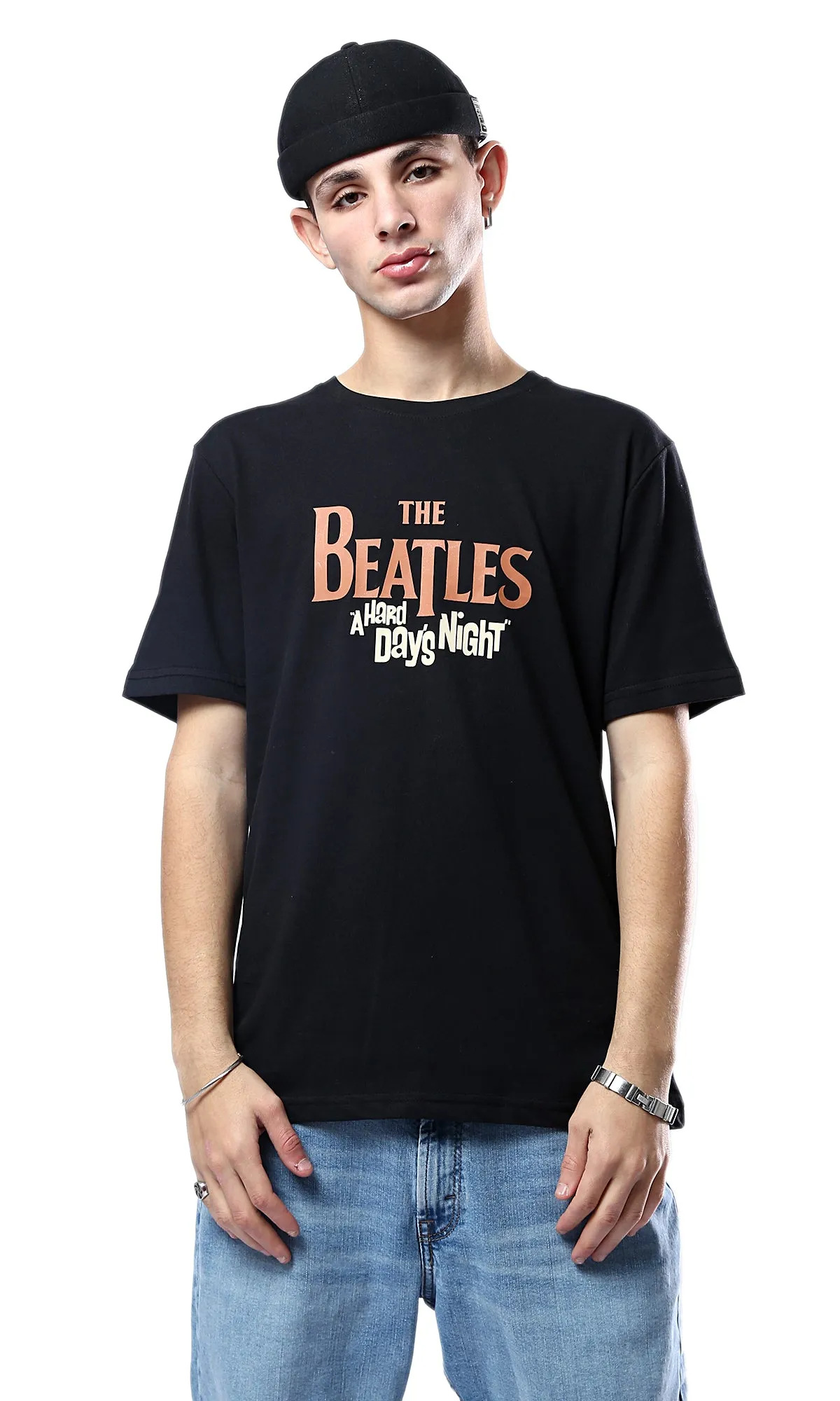 O178968 The Beatles Short Sleeves Slip On Black Tee