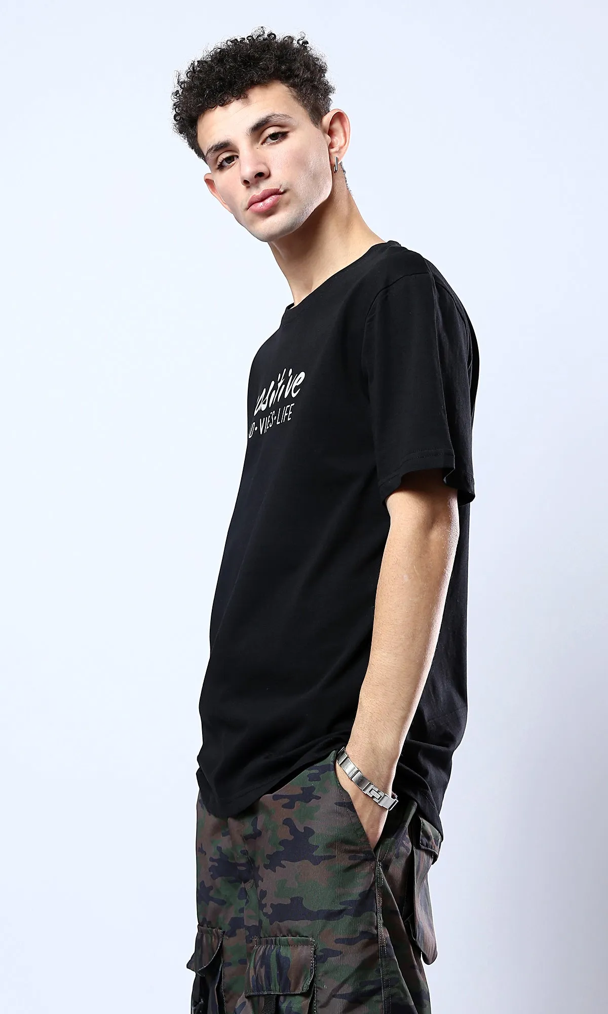 O178972 Slip On Black Printed Positive Tee