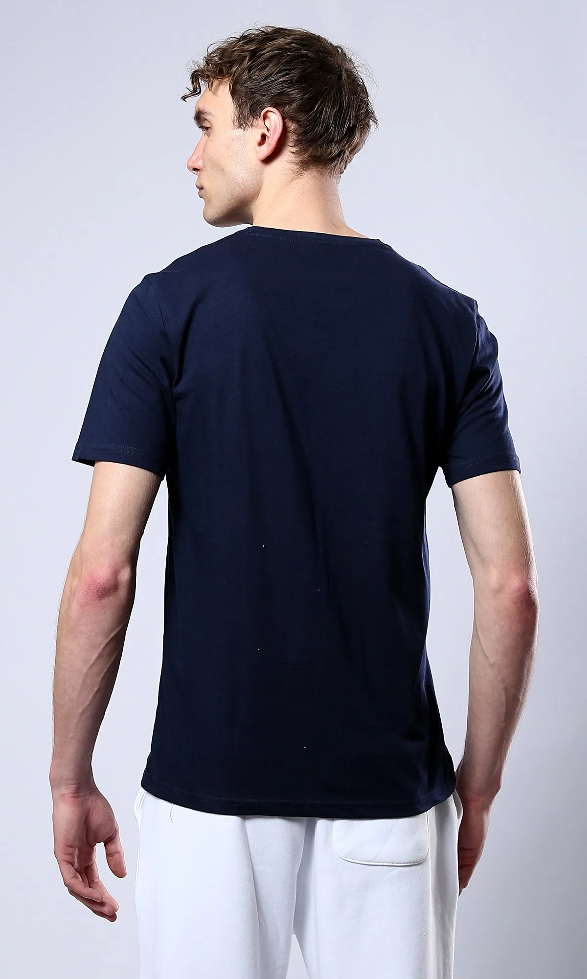 O179019 Short Sleeves Printed Change Navy Blue Tee