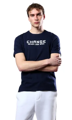 O179019 Short Sleeves Printed Change Navy Blue Tee