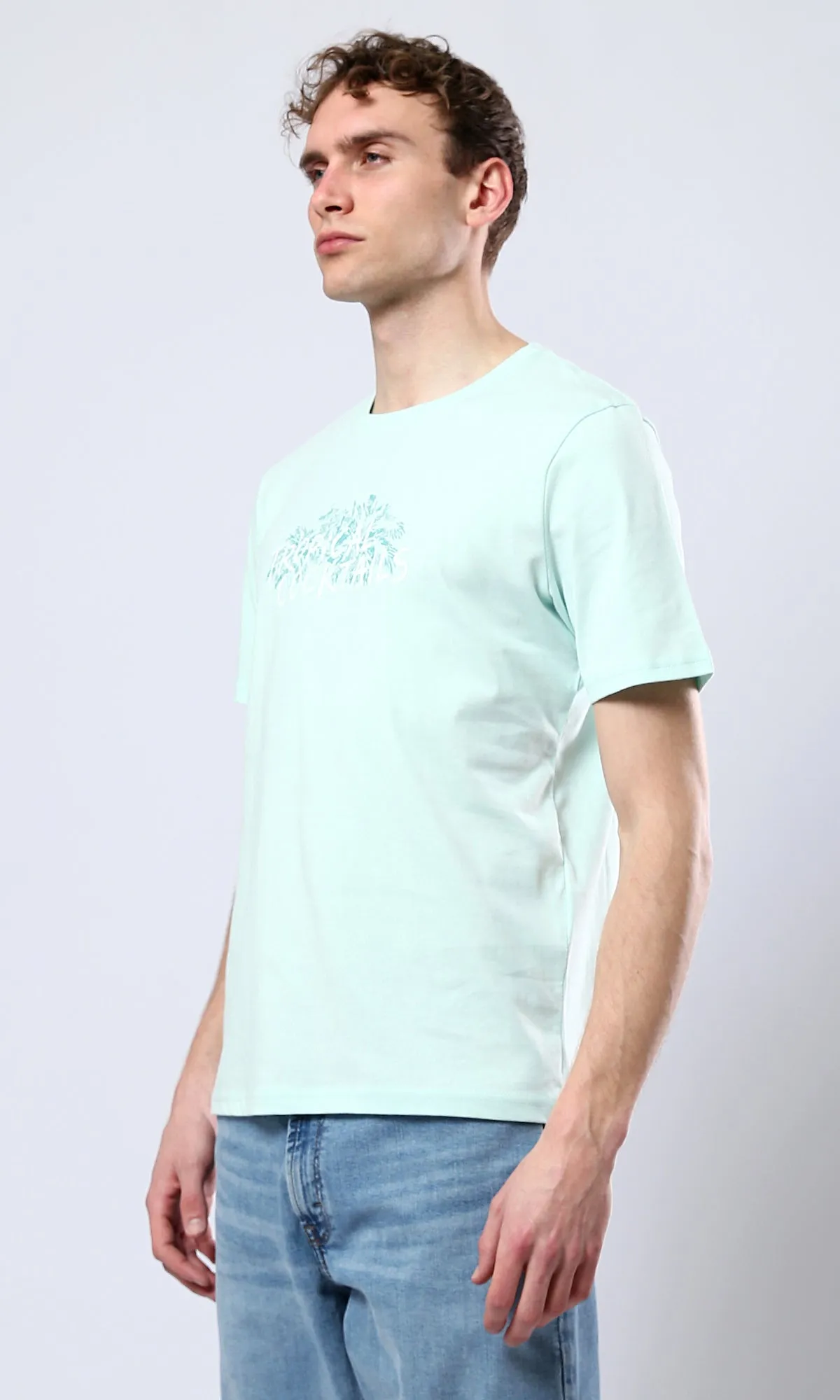 O179025 Pastel Mint Cotton Tee With Front & Back Print