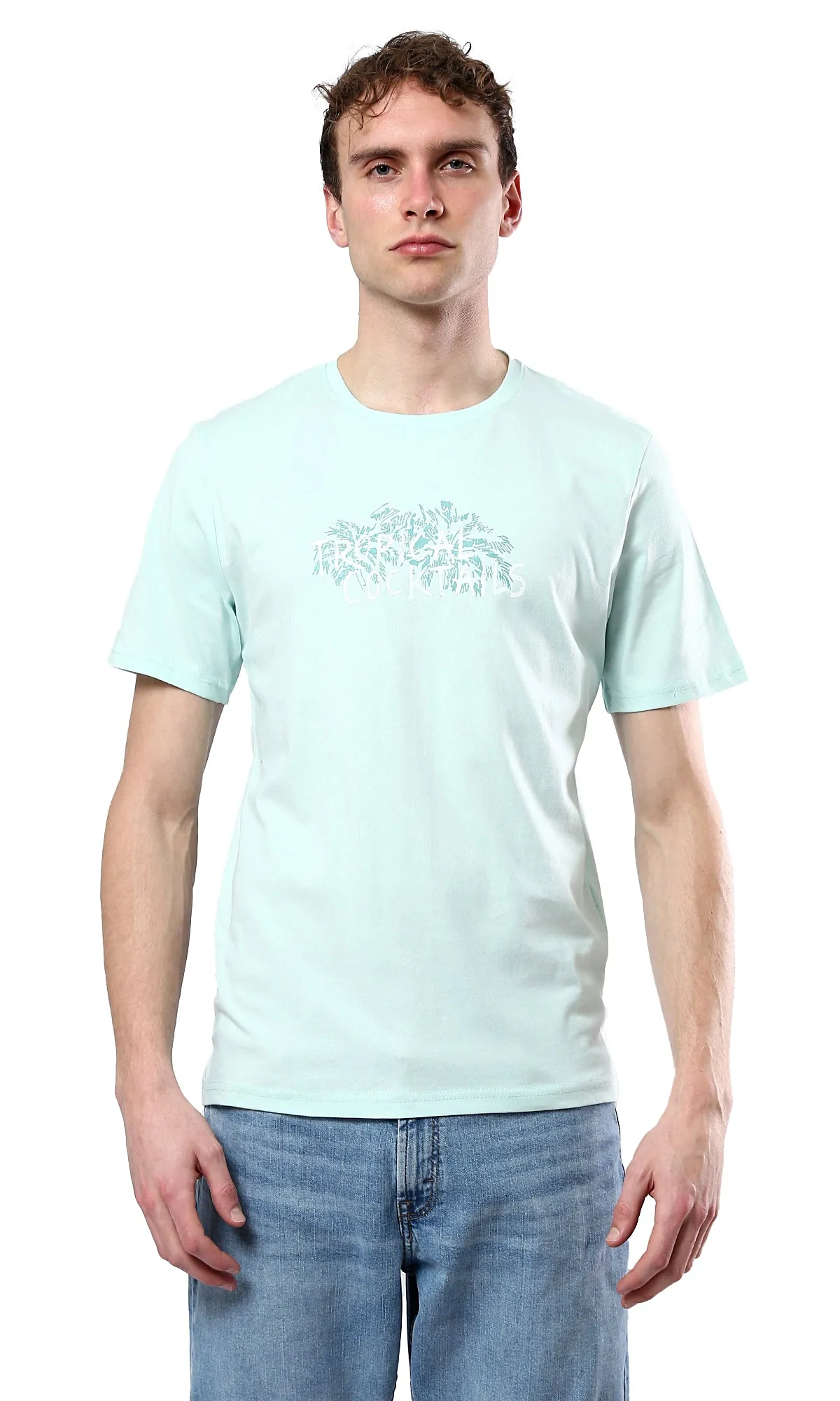 O179025 Pastel Mint Cotton Tee With Front & Back Print