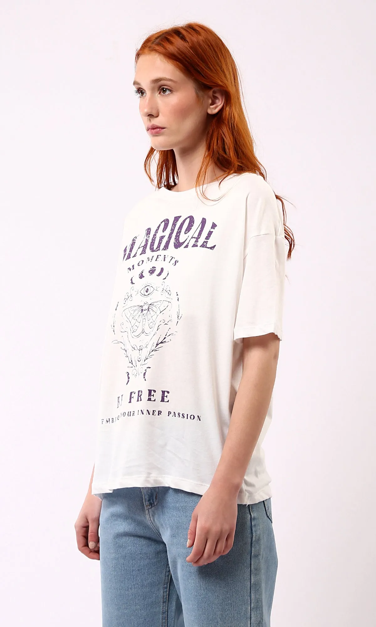 O179110 Off-White Printed Be Free Tee With Elbow Sleeves