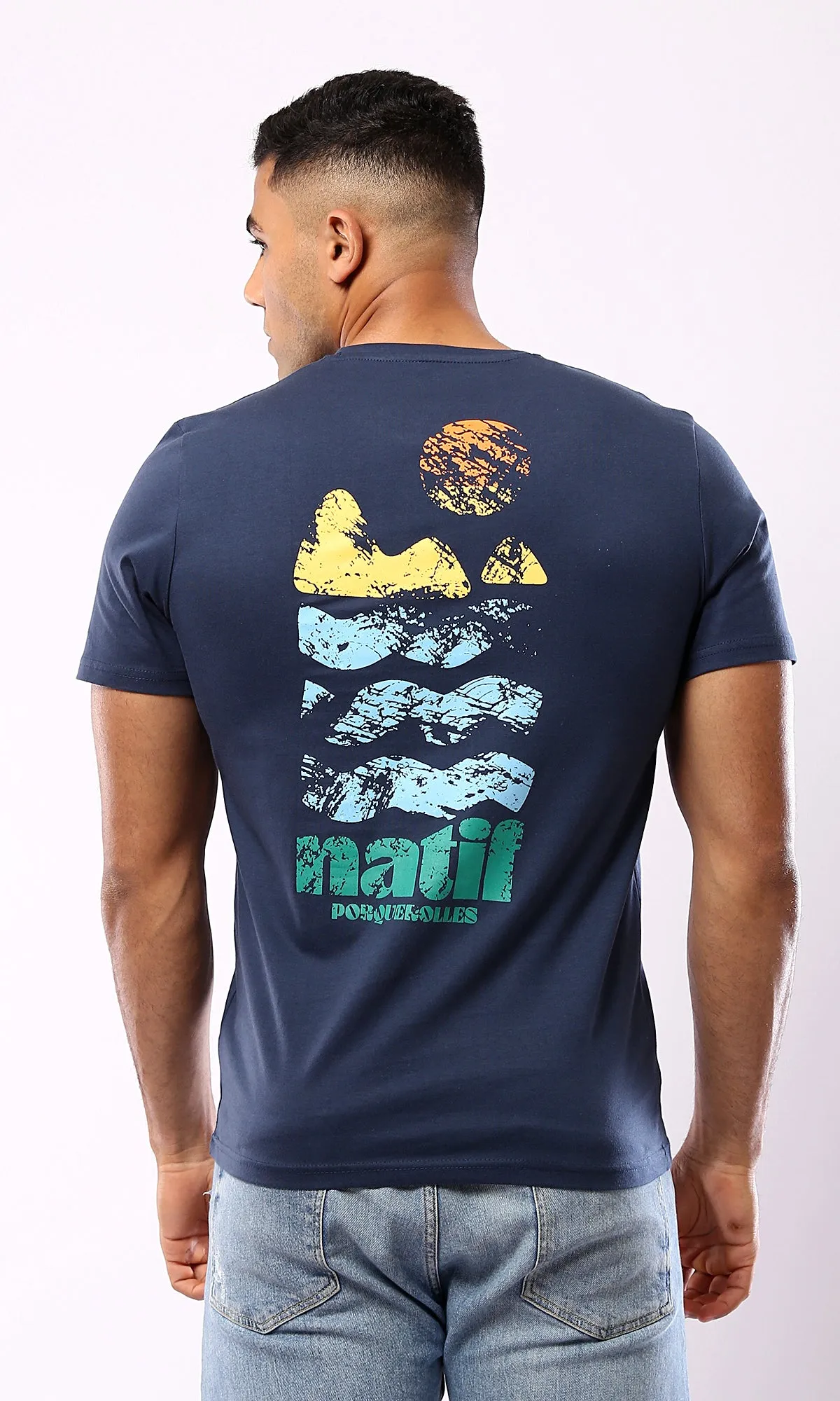 O182897 Light Navy Blue Casual Printed Summer Tee