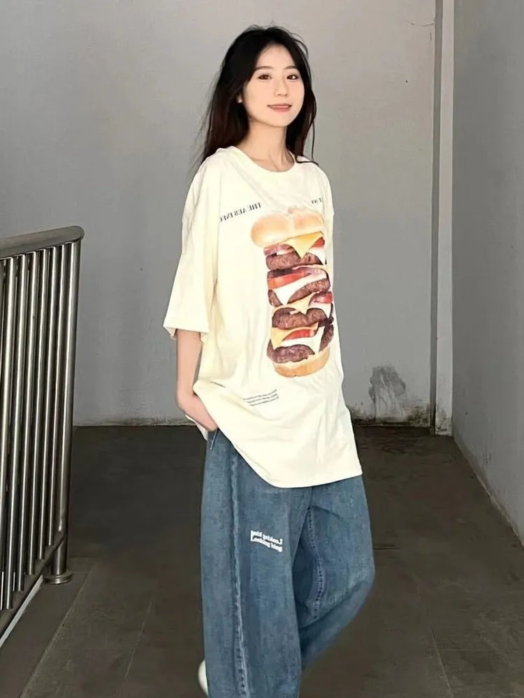 Oversized T-Shirt with Hamburger Print