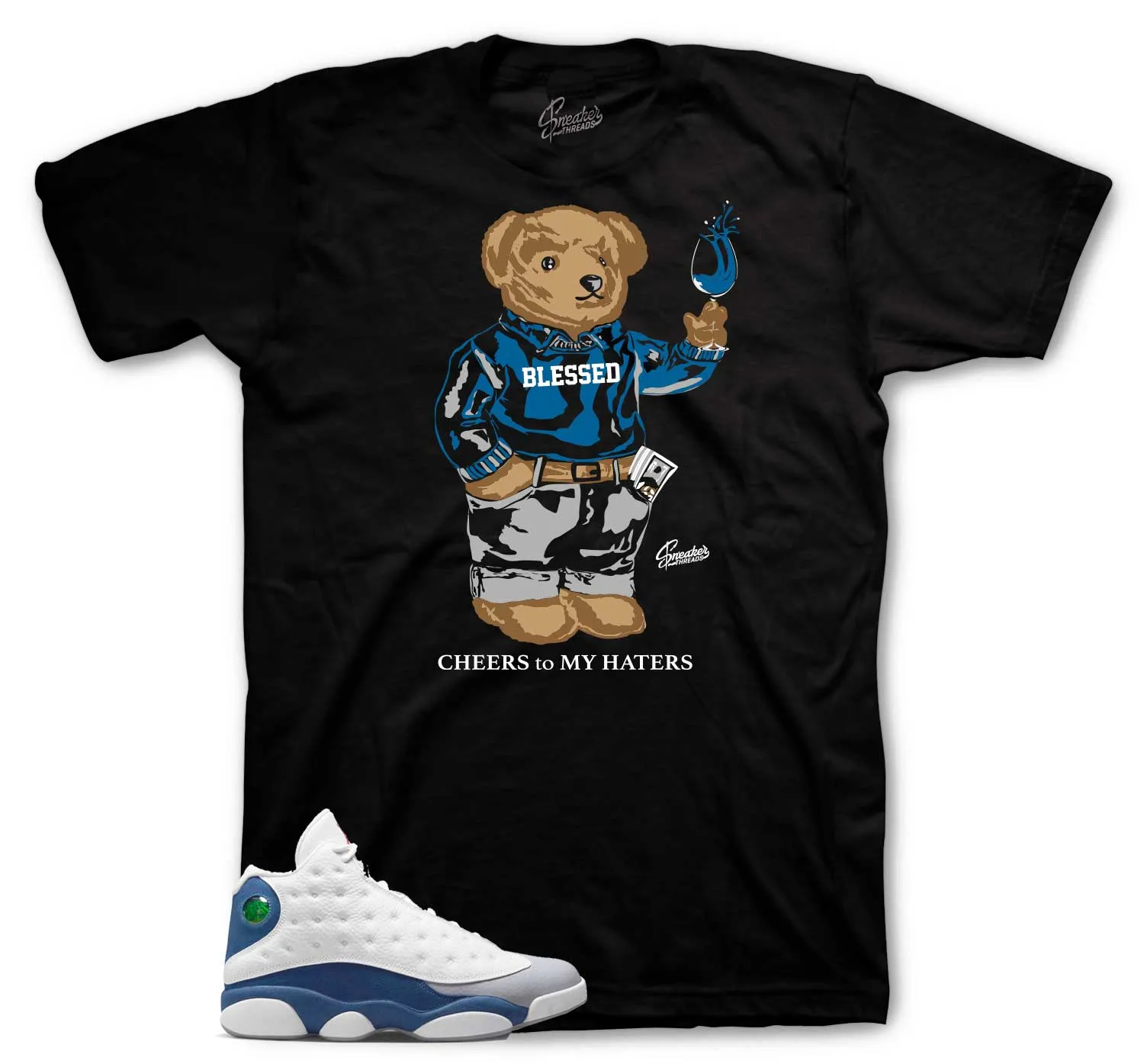 Retro 13 French Blue Cheers Bear Shirt