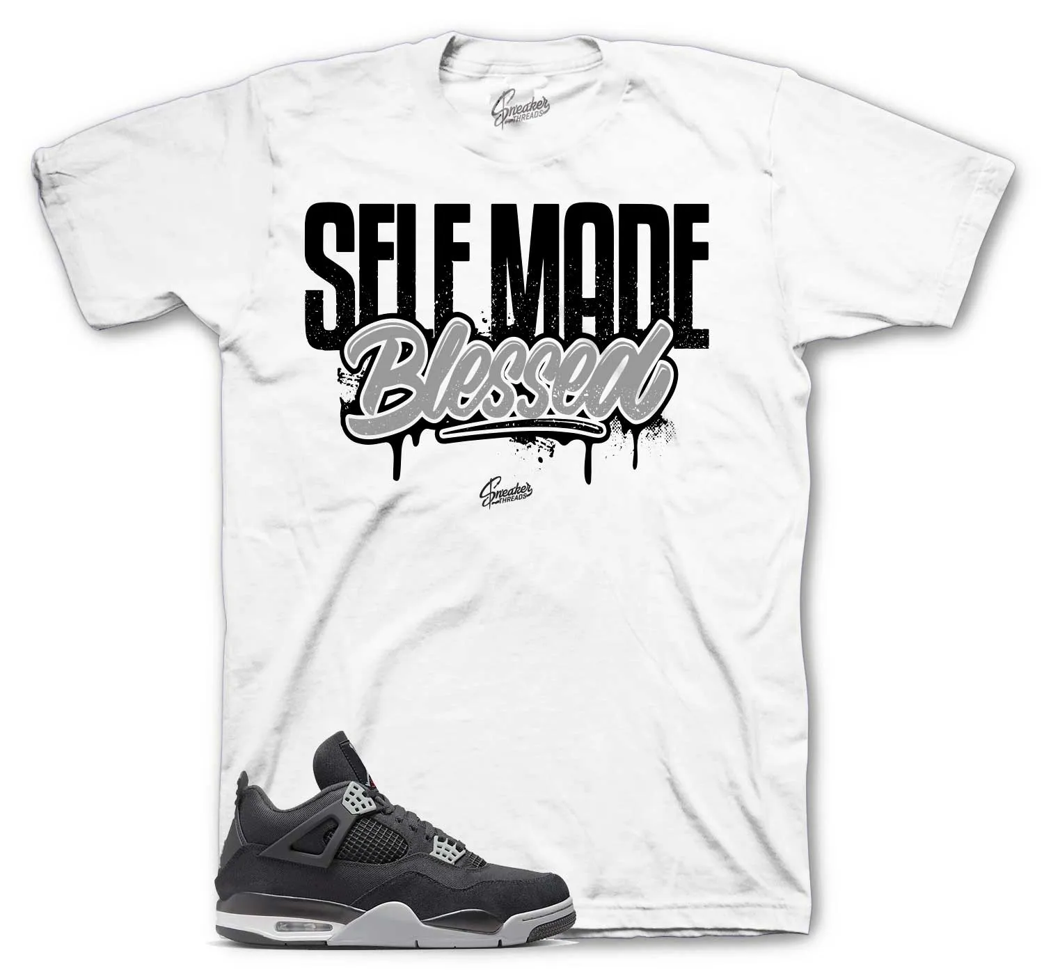 Retro 4 Black Canvas Shirt - Self Made - White