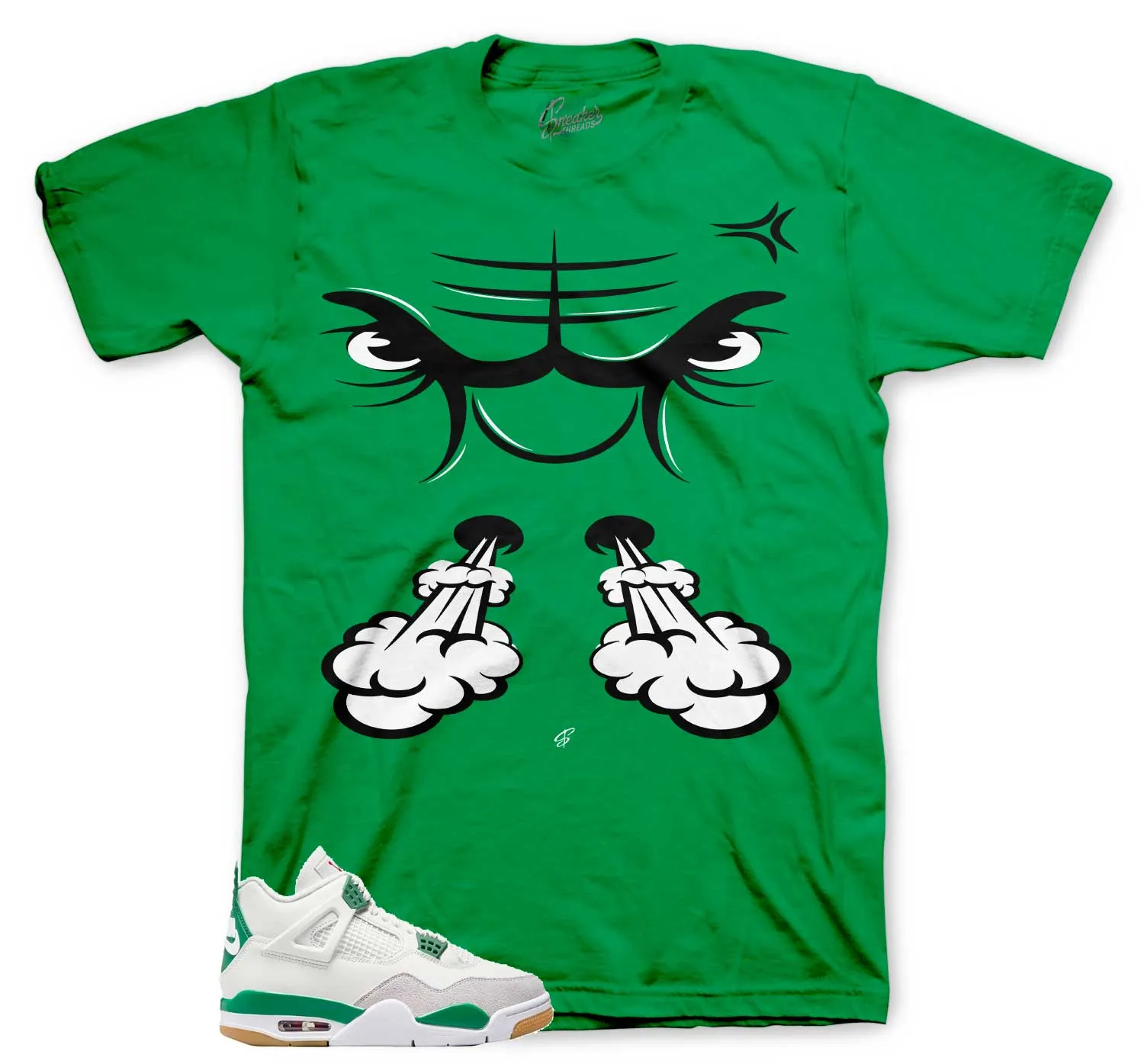 Retro 4 SB Pine Green Shirt - Raging Face - Green