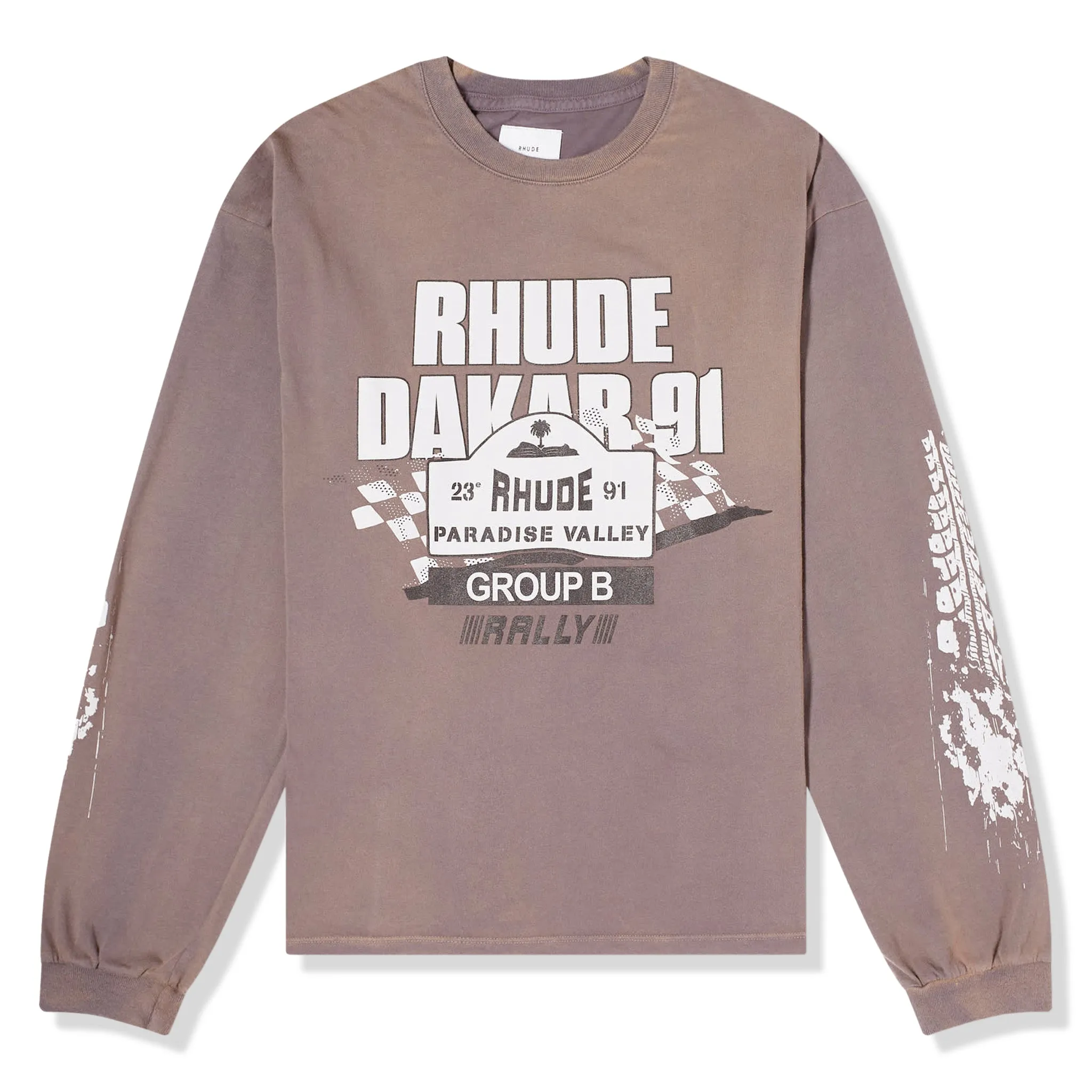 Rhude Dakar 91 Print Long-Sleeve T Shirt Vintage Grey