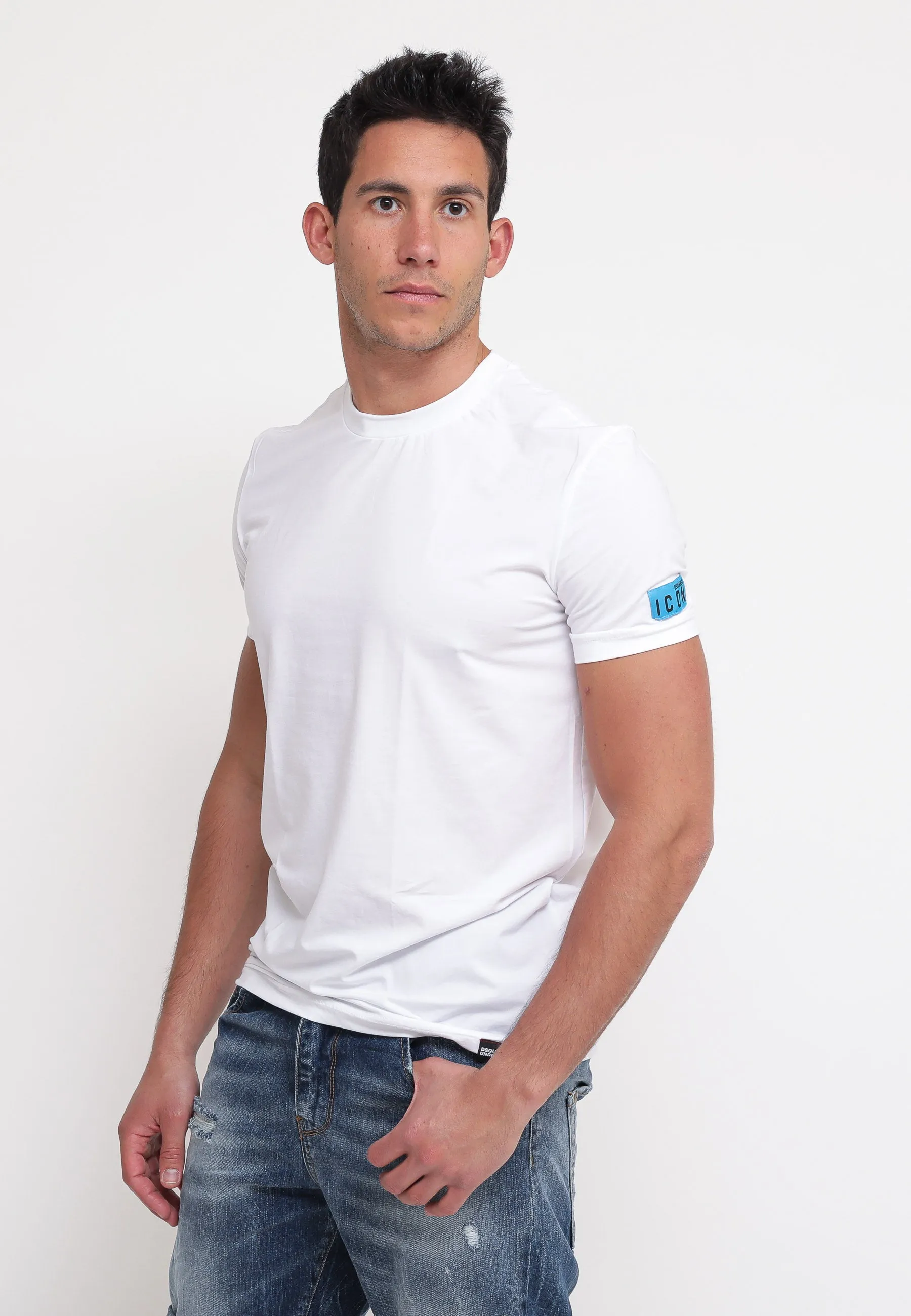 Round Neck T-Shirt - White/Blue