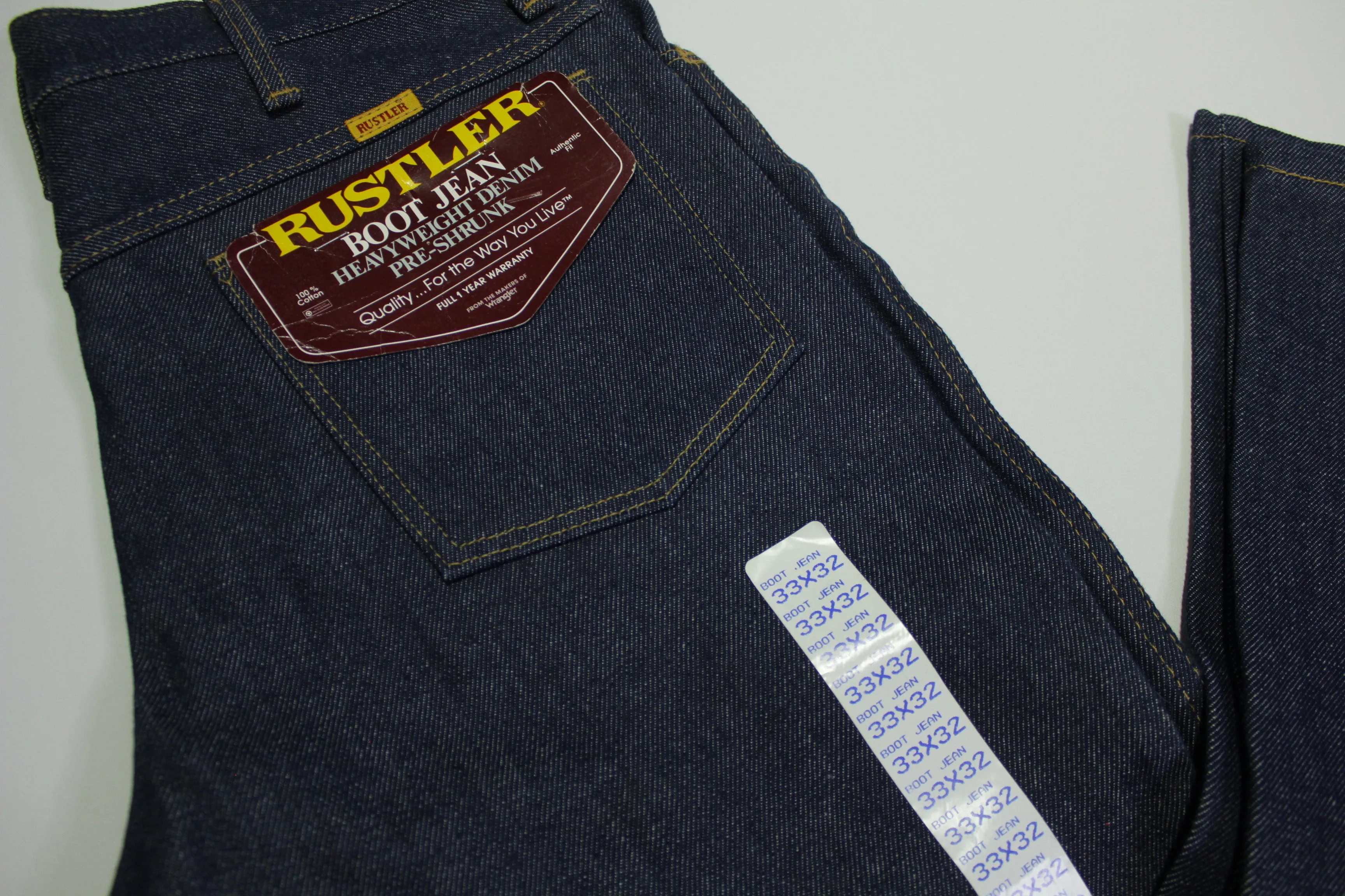 Rustler NWT Vintage Deadstock 1990's Heavyweight Denim Pre-Shunk Boot Blue Jeans