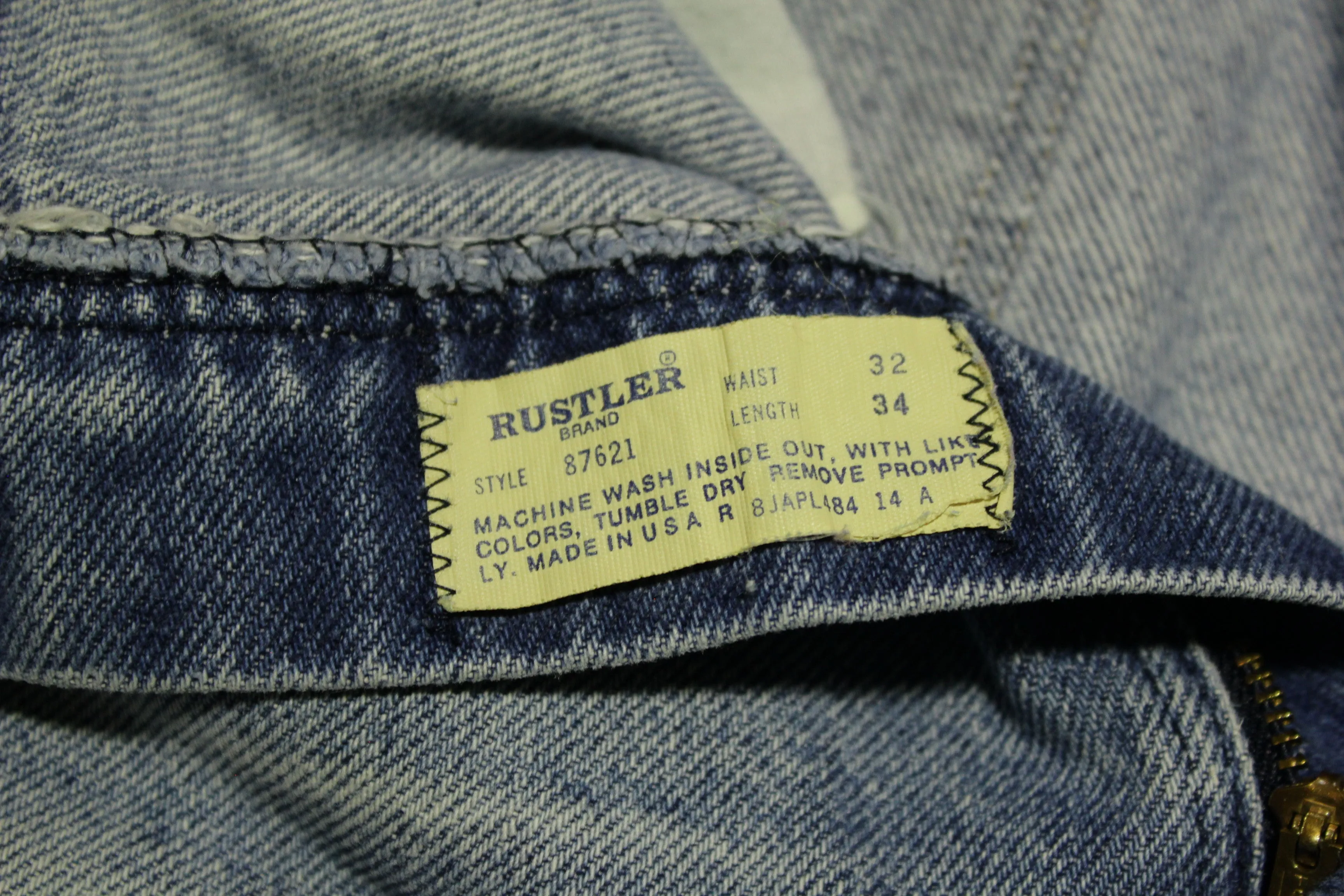 Rustler Vintage 70's Paper Tag Patch Work Repaired Hippy Denim Blue Jeans