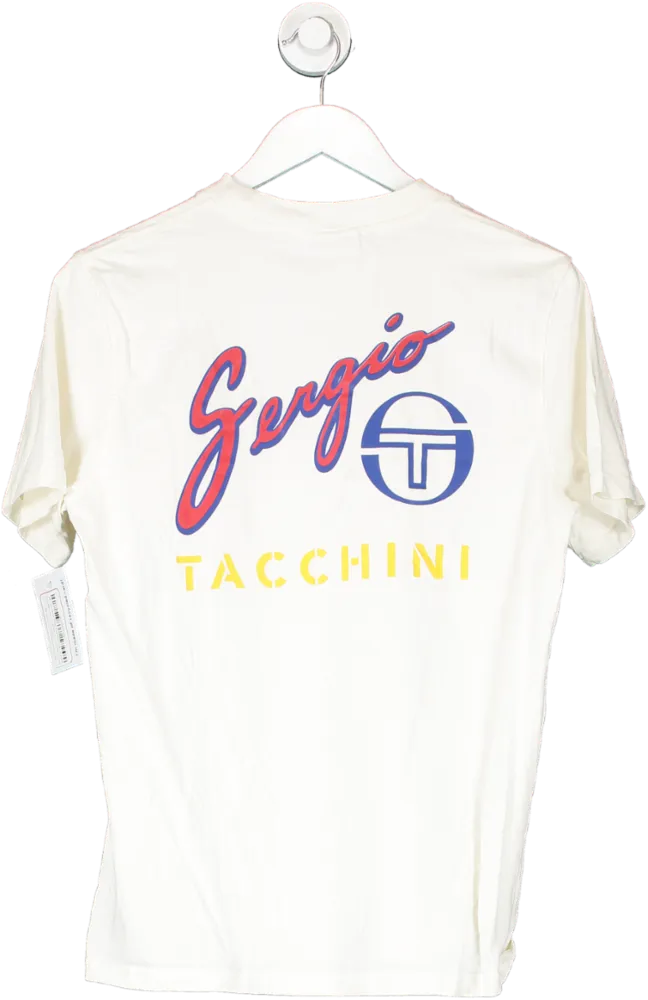 Sergio Tacchini White Embroidered Logo With Printed Back T Shirt UK M