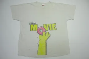 Simpsons Movie Distressed  Homer Donut White 2007 Fox Cartoon TV Promo Tee T-Shirt