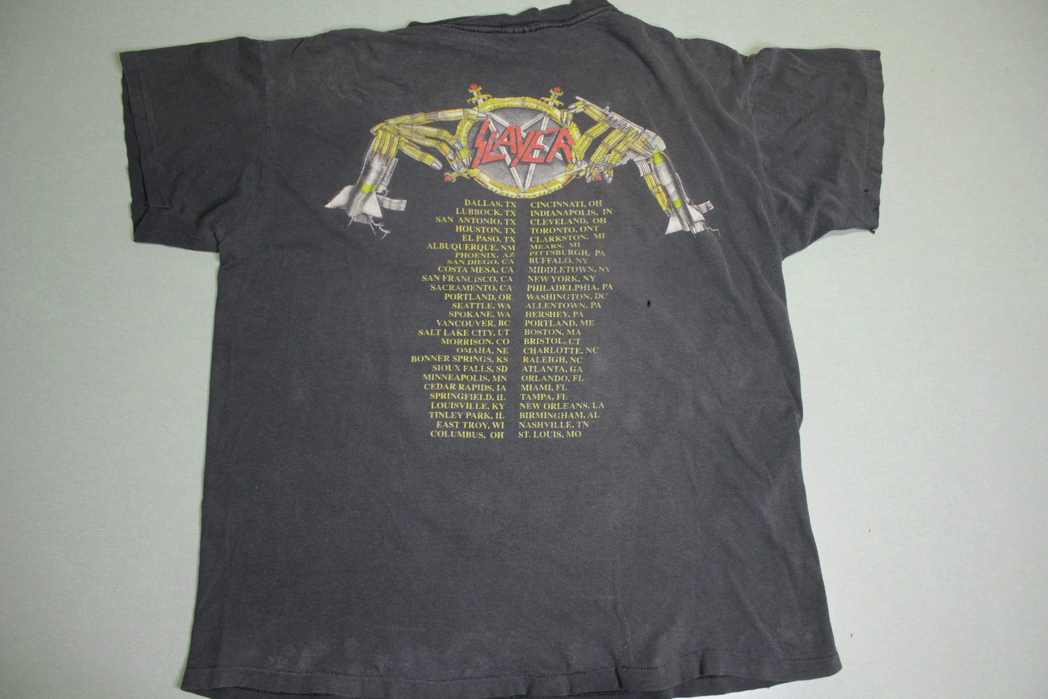 Slayer 1991 Clash of Titans Tour Cities Vintage Metal War 90's Brockum T-Shirt